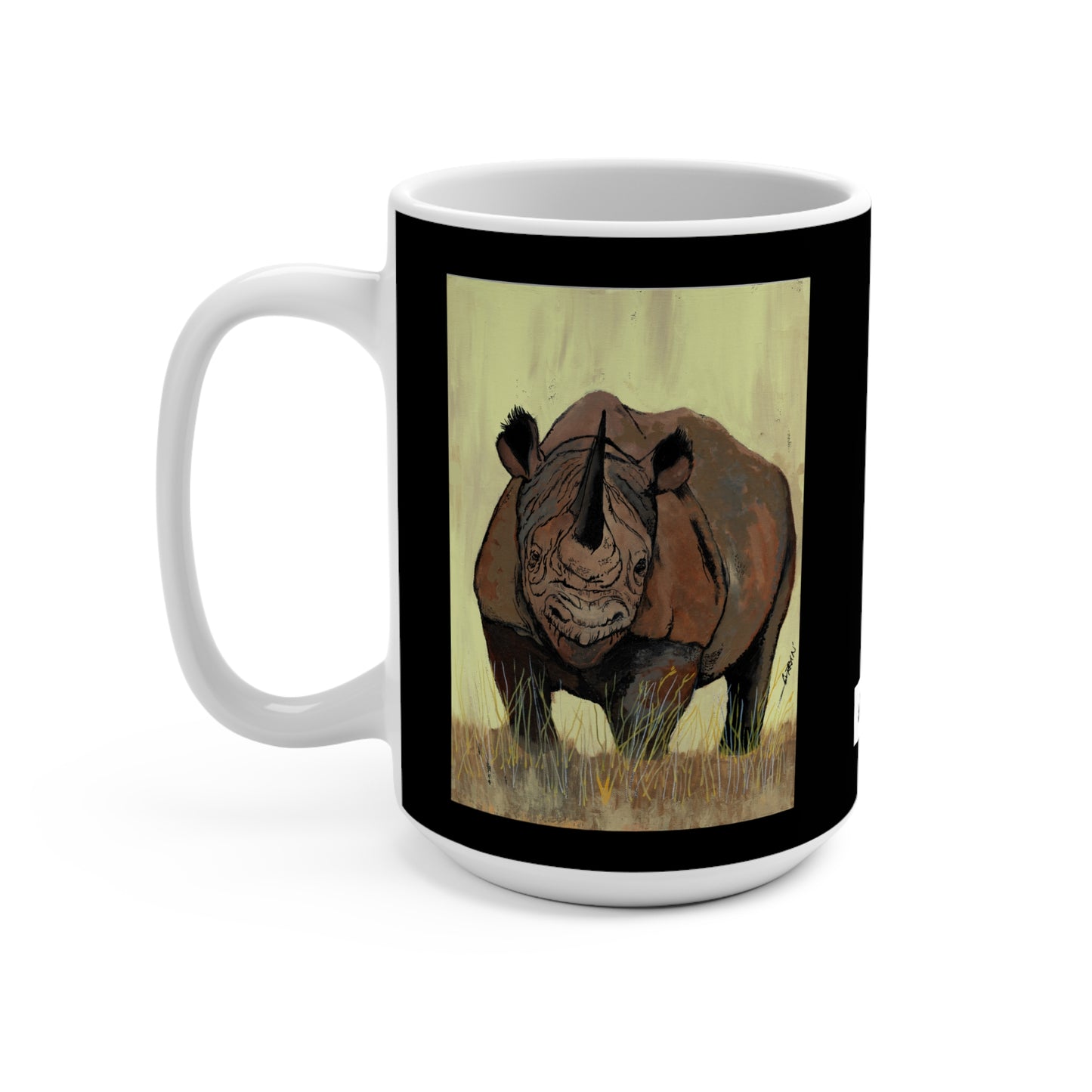 Rhino Art Mug - 15oz Ceramic Coffee Cup for Nature Lovers