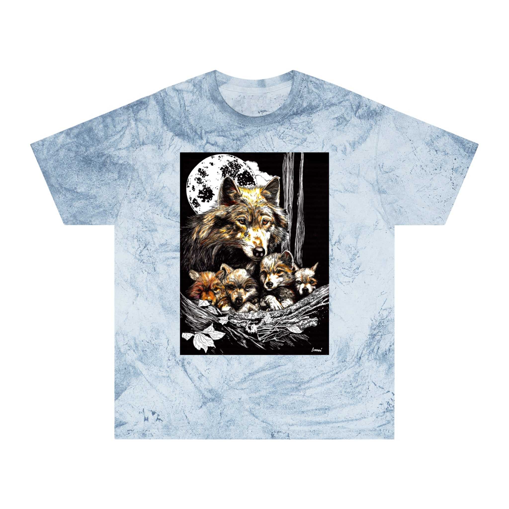 Moonlit Wolf Family Unisex Color Blast Shirt Nature Lover Gift
