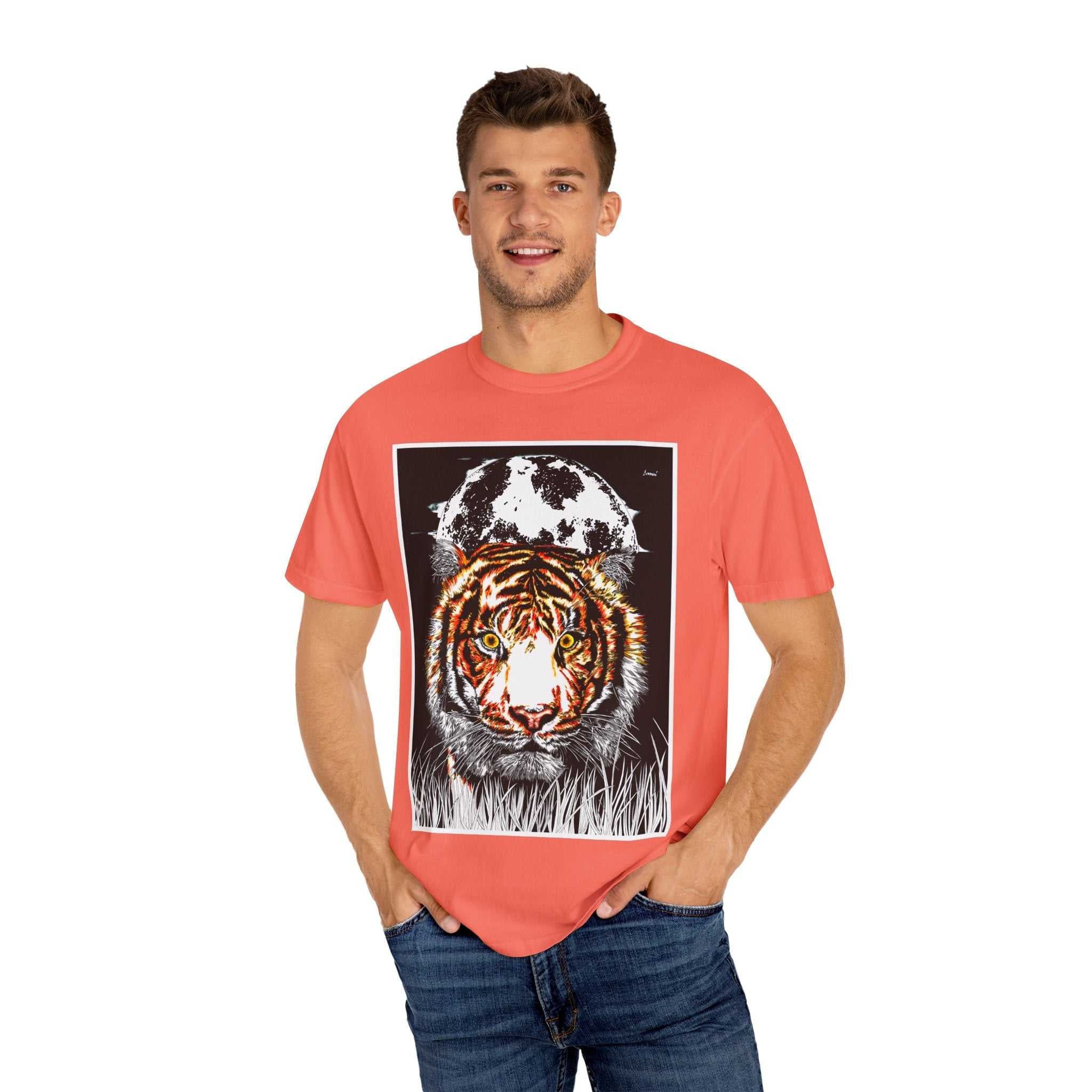 Get wild with our Tiger Garment-Dyed Graphic T-Shirt - Unisex Wild Animal Tee. Stand out in style with this unique and eye-catching tee.