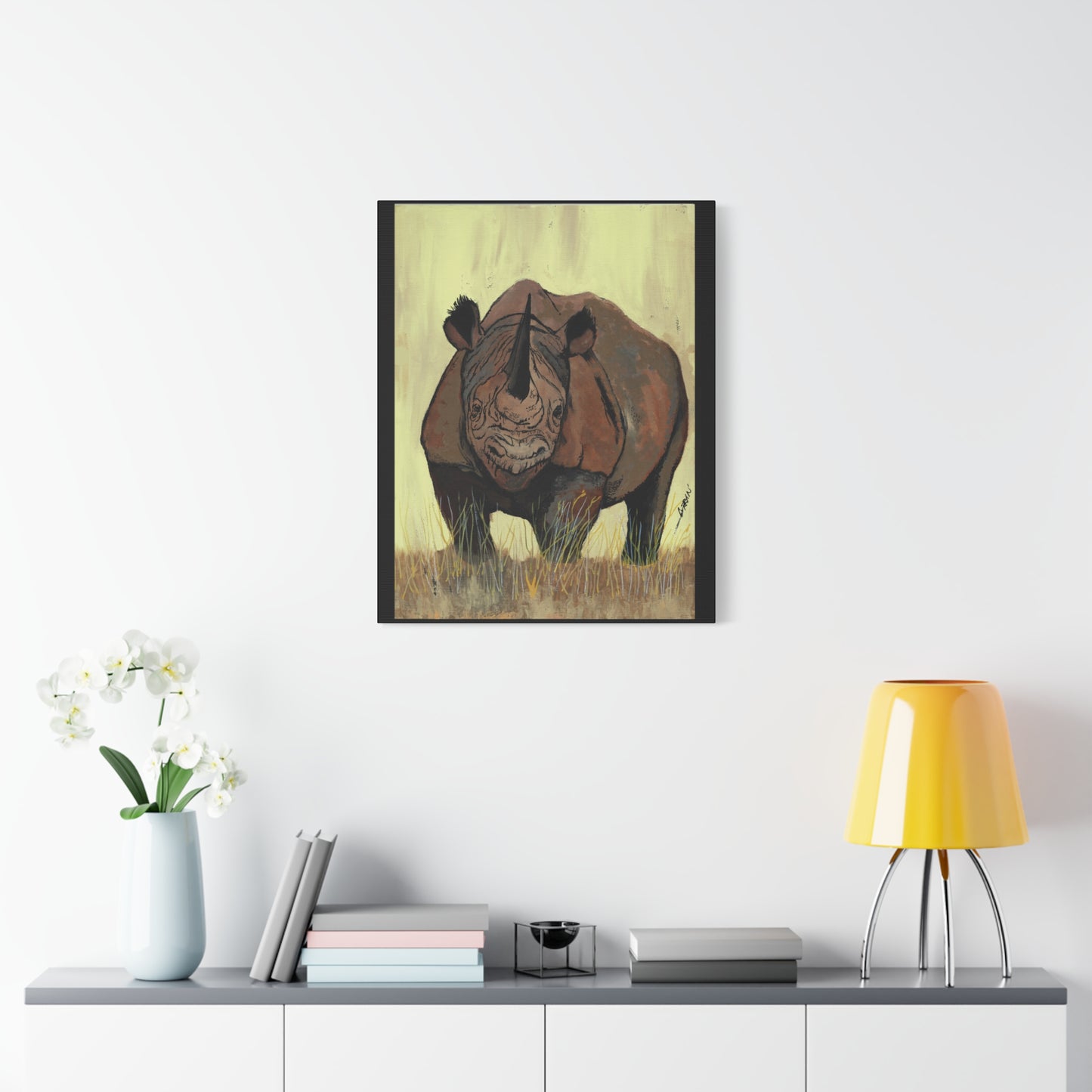 Rhino Wall Art Print of the Original, hand drawn wall art of a Rhino