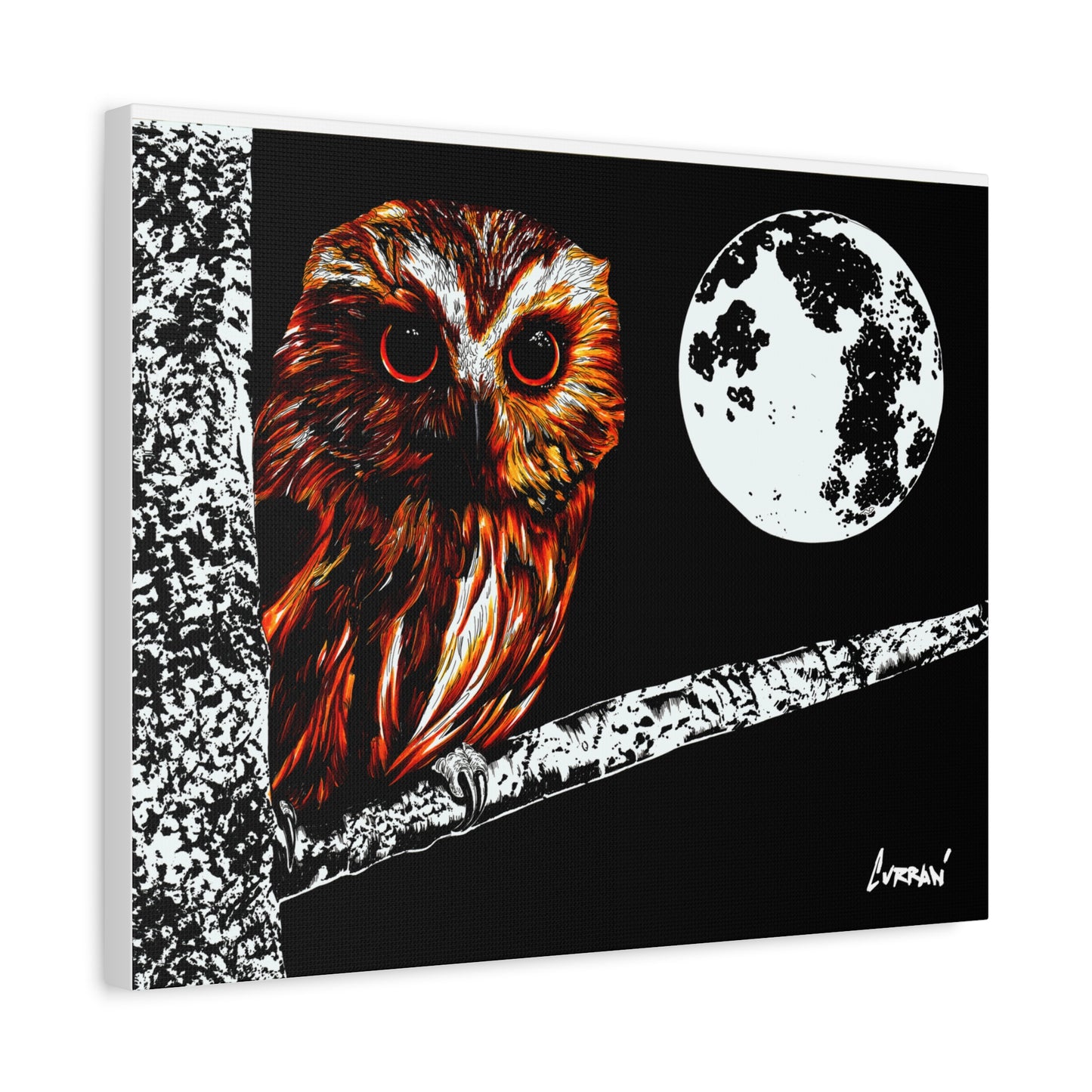 Owl in a Tree, Print of my Original hand drawn art printed on stretched canvas of an Owl in a Tree