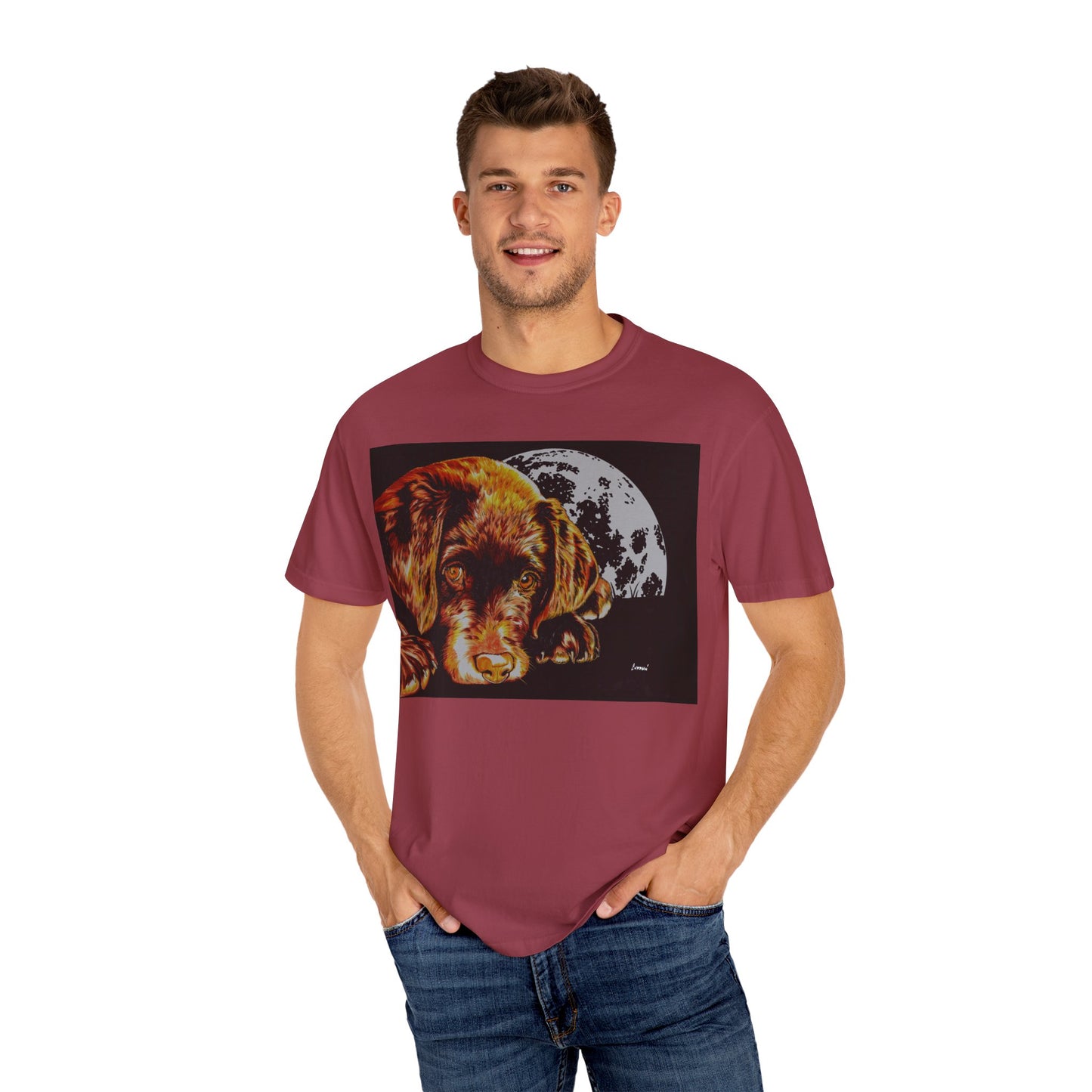 Moonlit Chocolate Lab Puppy Unisex Garment-Dyed T-Shirt
