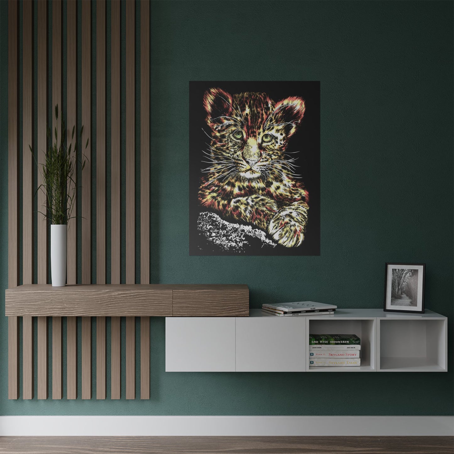 Leopard Cub Satin Poster - Vibrant Art Print for Animal Lovers
