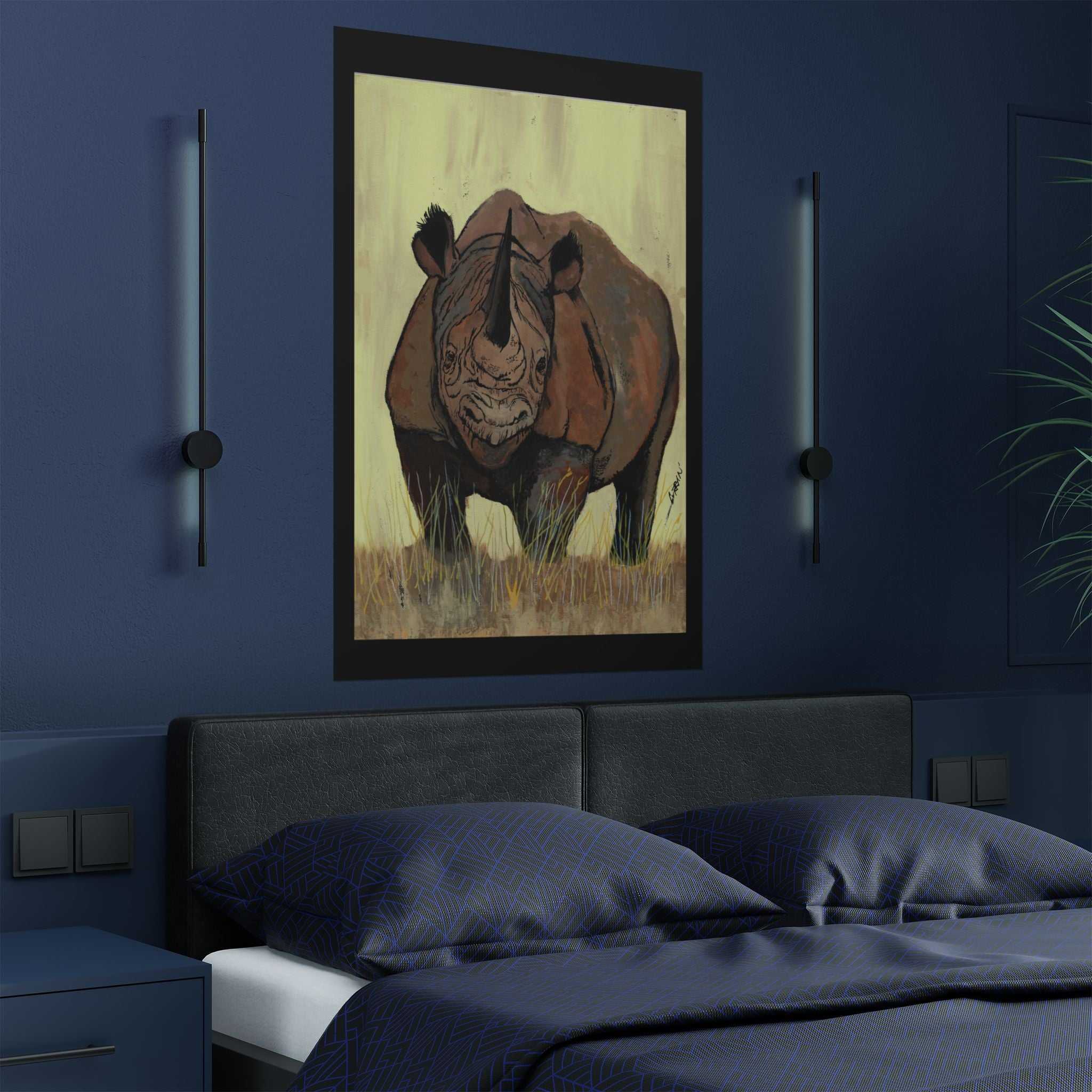 Discover the beauty of Rhino Wildlife Satin Poster - Majestic Rhino Art - Nature Decor - Majestic Rhino Art. Bring the wild into your home today!