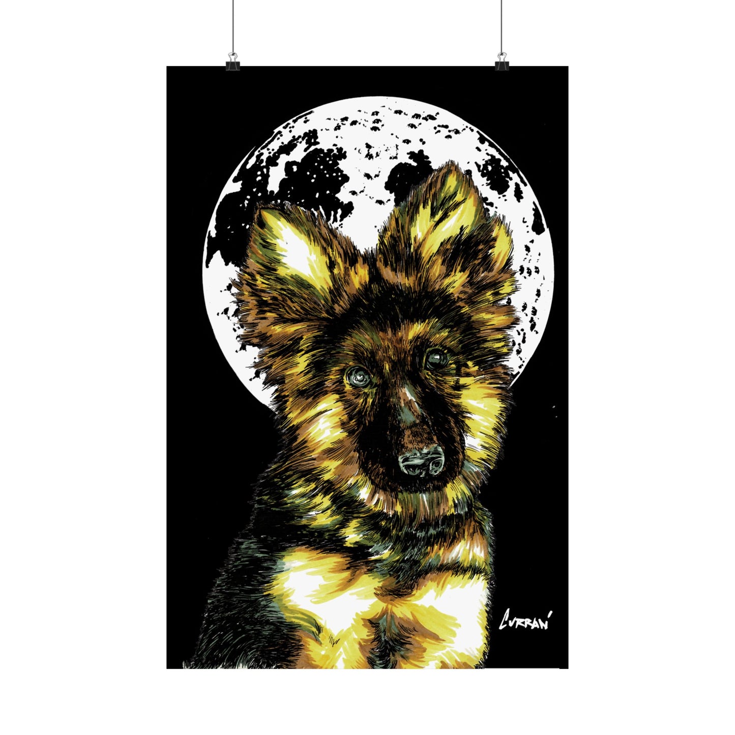 Moonlit German Shepherd Satin Poster | 300gsm Art Print for Dog Lovers