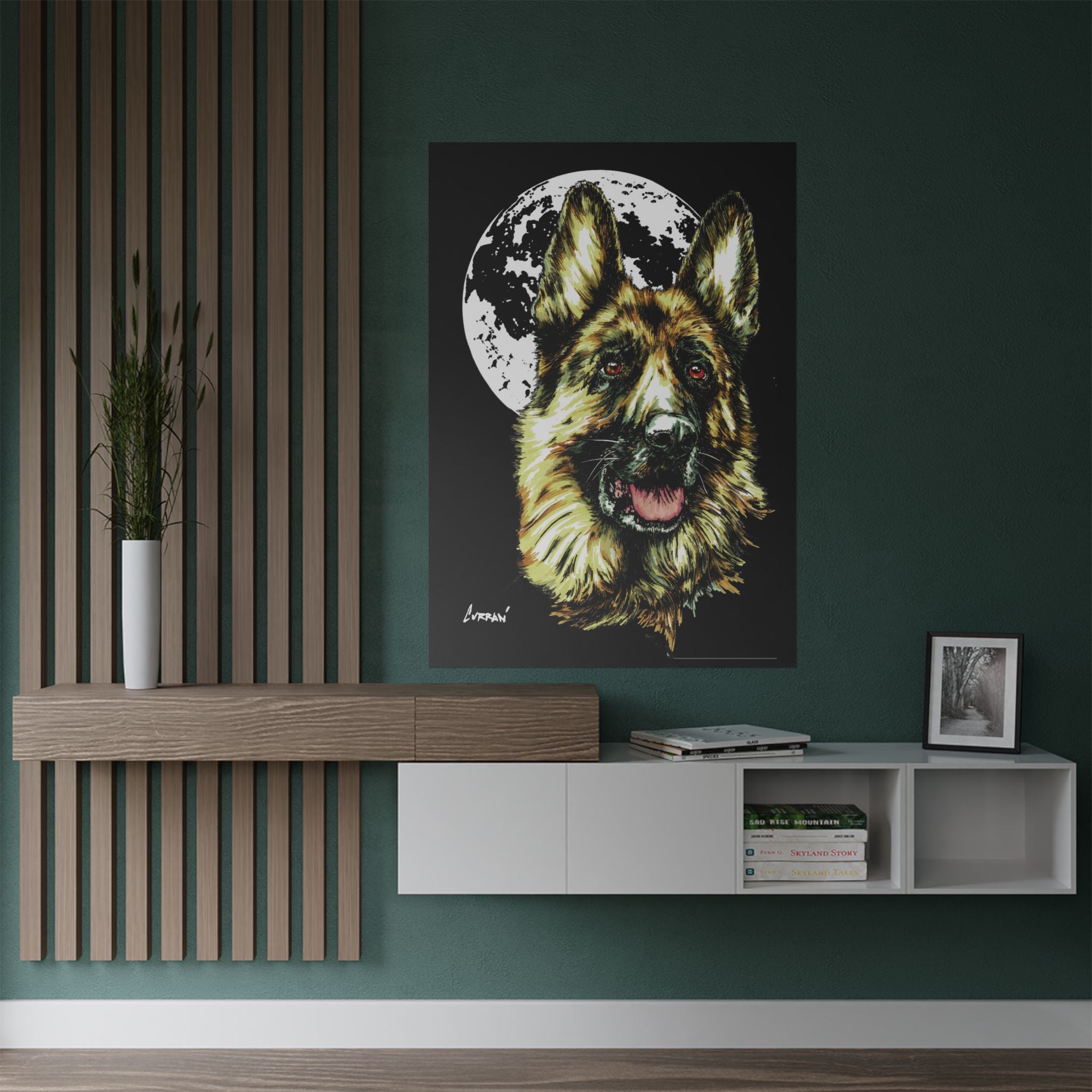 German Shepherd Moon Satin Poster - 300gsm Art Print