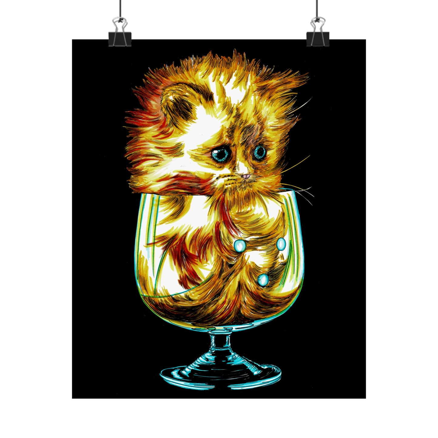 Whimsical Cat in Glass Satin Poster - 300gsm Art Print for Cat Lovers