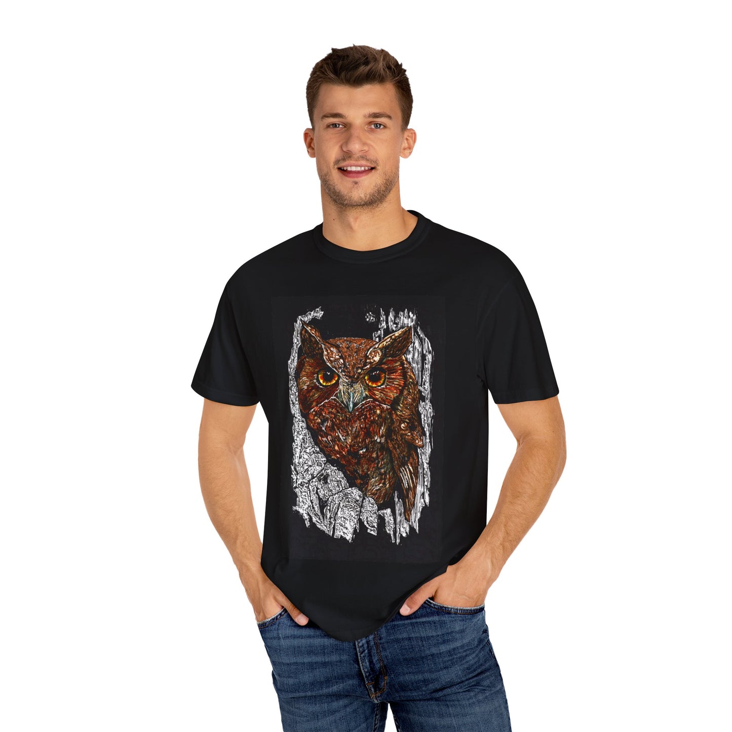Artistic Owl Unisex Garment-Dyed T-Shirt
