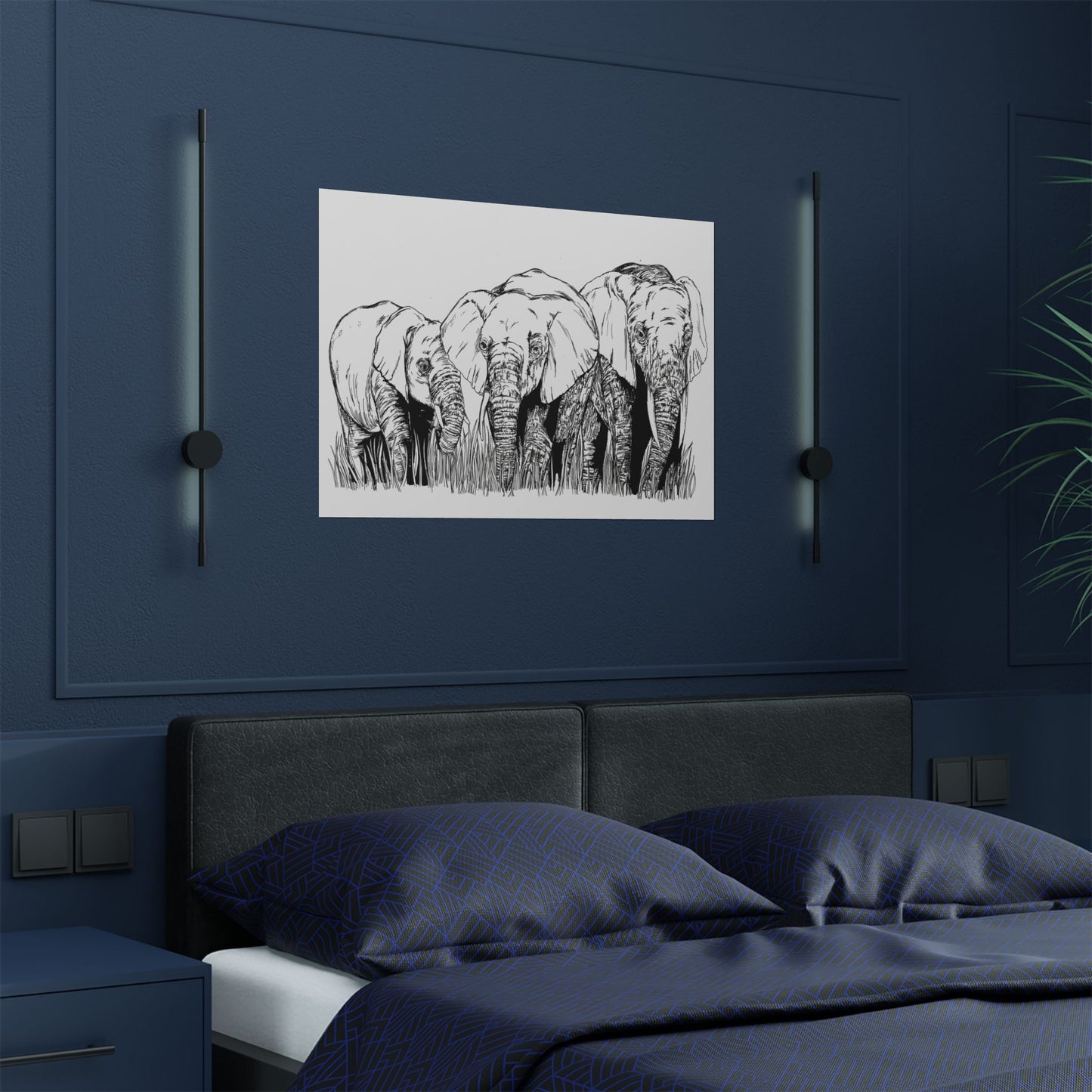 Elephant Family Satin Poster - Art Print for Nature Lovers