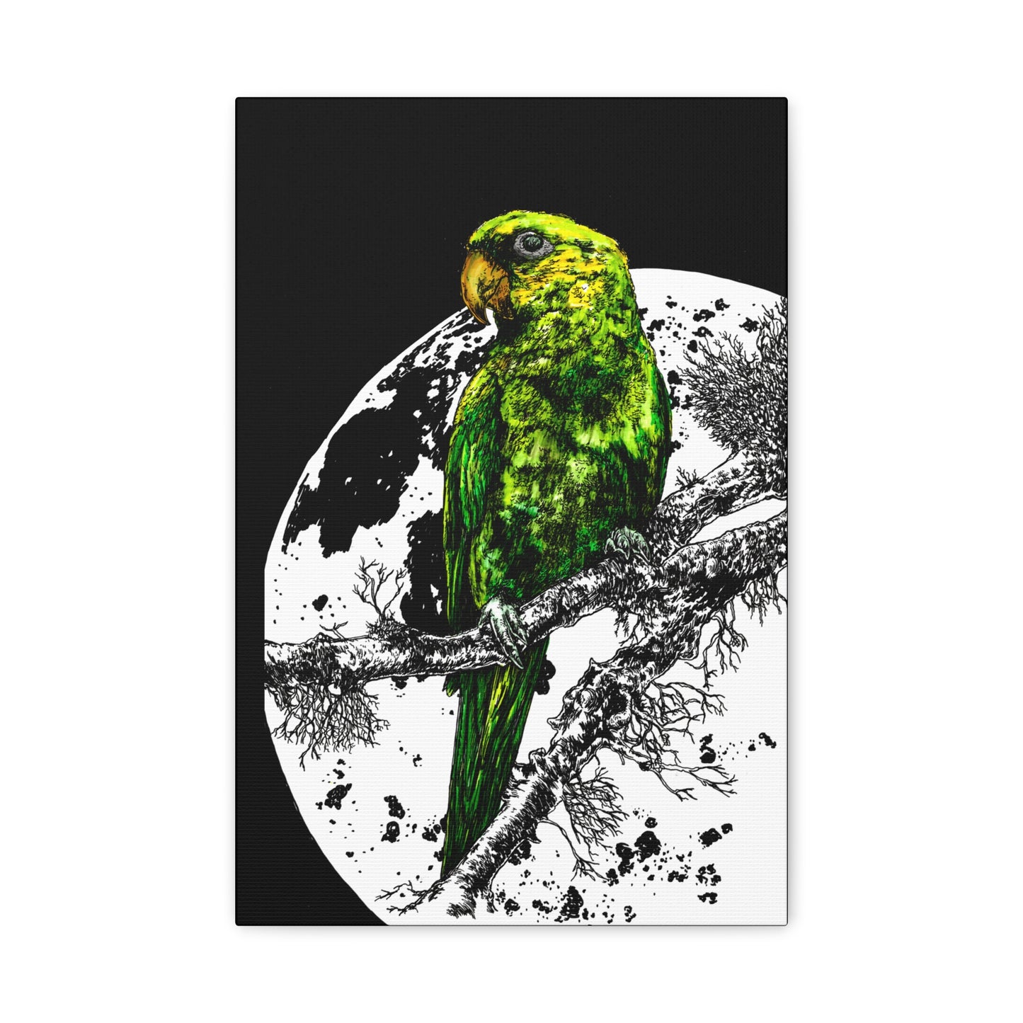 Green Parrot Wall Art Print - Matte Canvas, Stretched,
