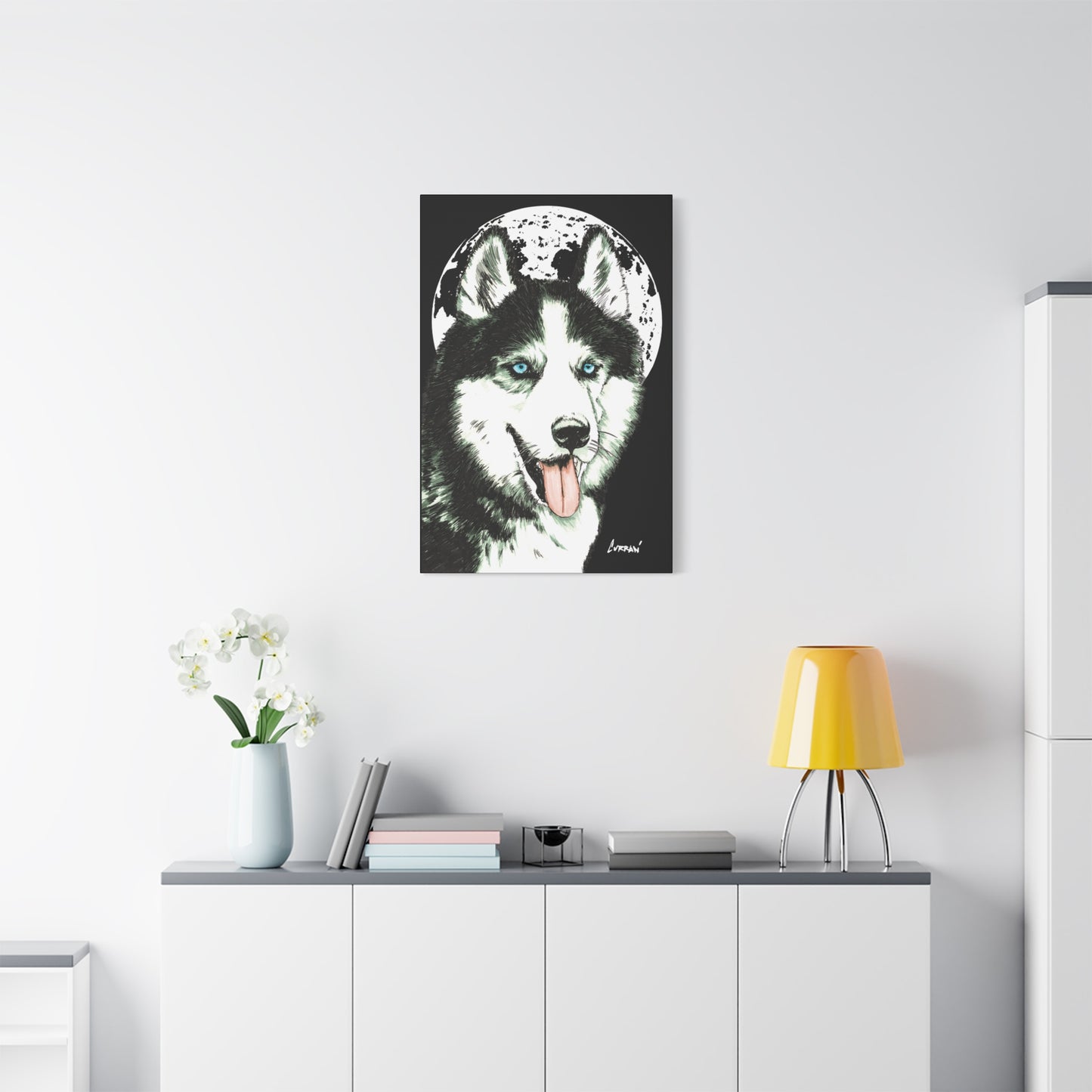 Siberian Husky Canvas Wall Art - Moonlit Dog Decor