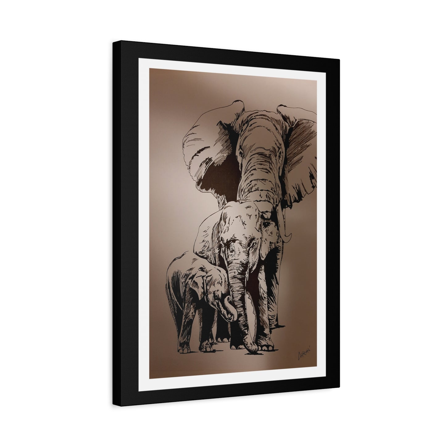 Title: Elephant Family Wall Art, Elephant Print, Wildlife Art, Hand-Drawn Elephant, Safari Wall Decor, Animal Lover Gift, Nature Art. Printed on Matte Canvas, Stretched, 1.25"