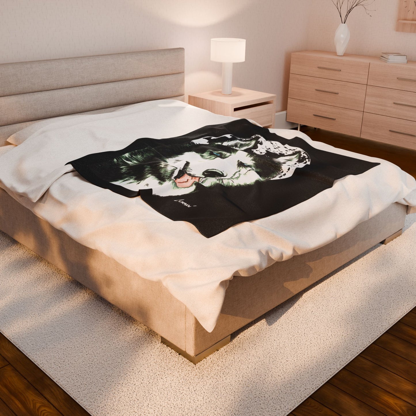 Husky Moon Velveteen Plush Blanket Cozy Pet Lover Gift