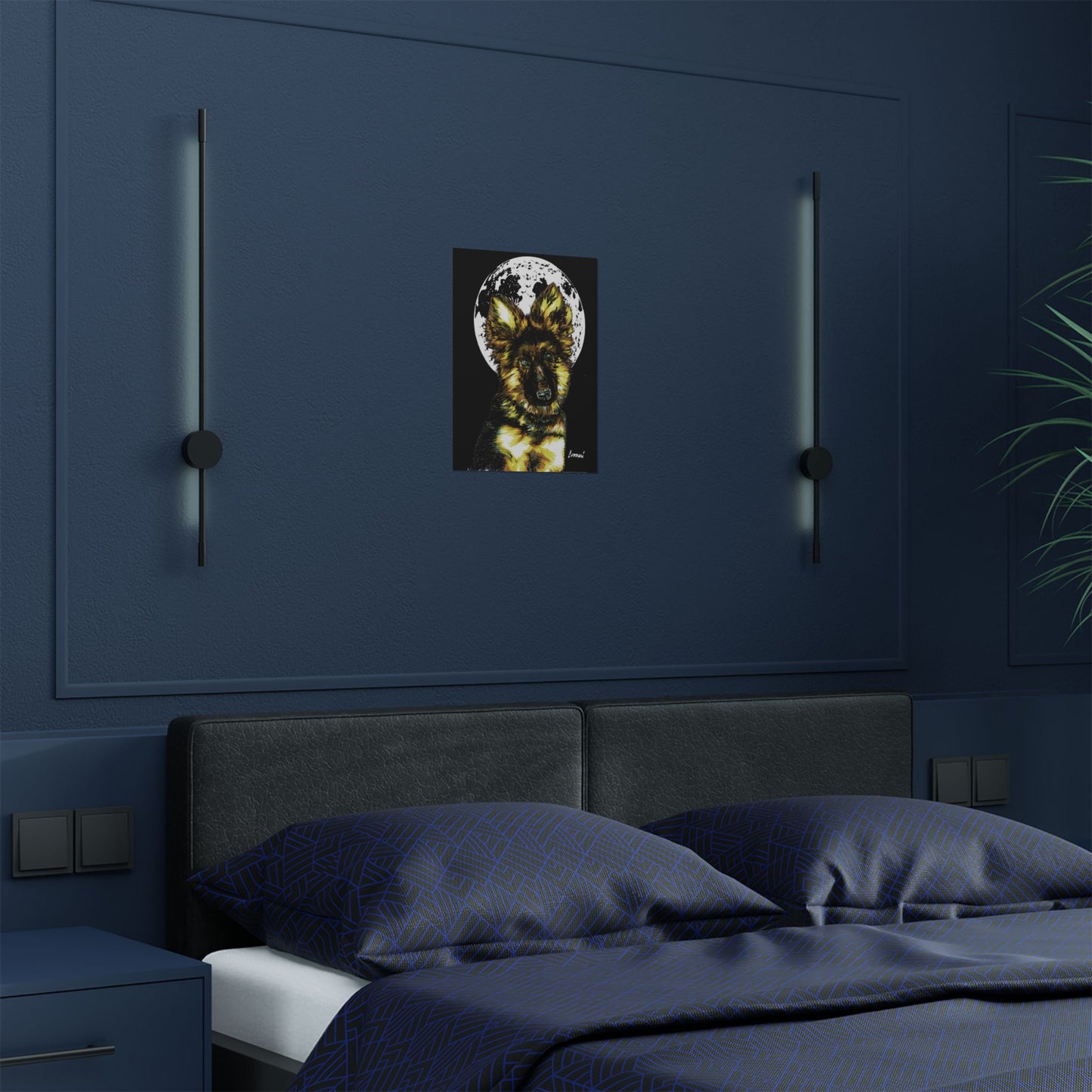Moonlit German Shepherd Satin Poster | 300gsm Art Print for Dog Lovers