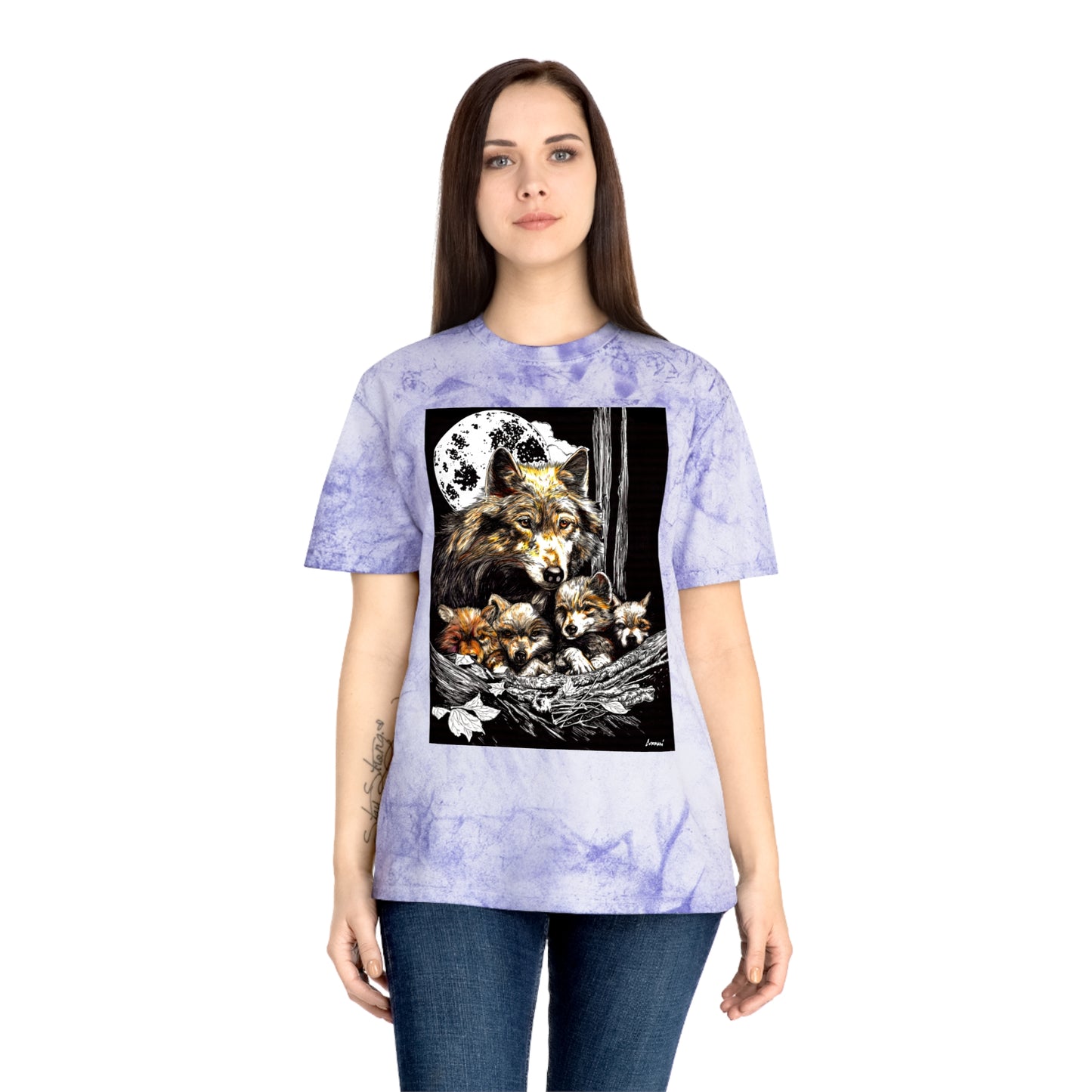 Moonlit Wolf Family Unisex Color Blast Shirt Nature Lover Gift