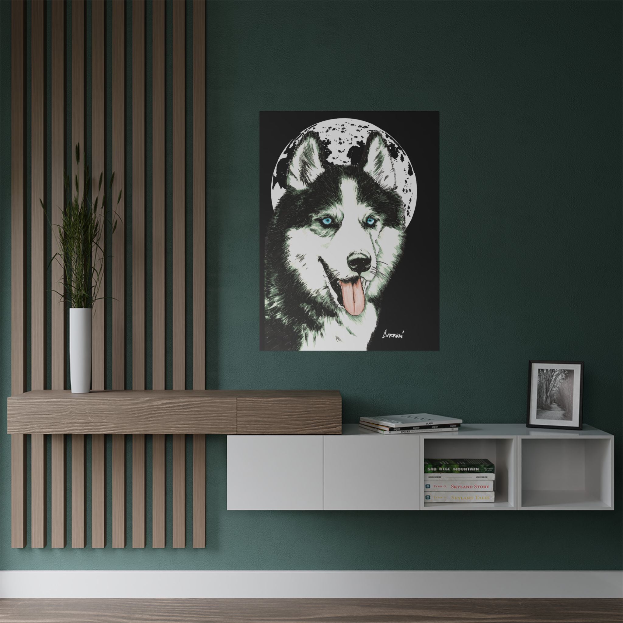 Husky Moon Satin Poster - 300gsm Art Print for Dog Lovers