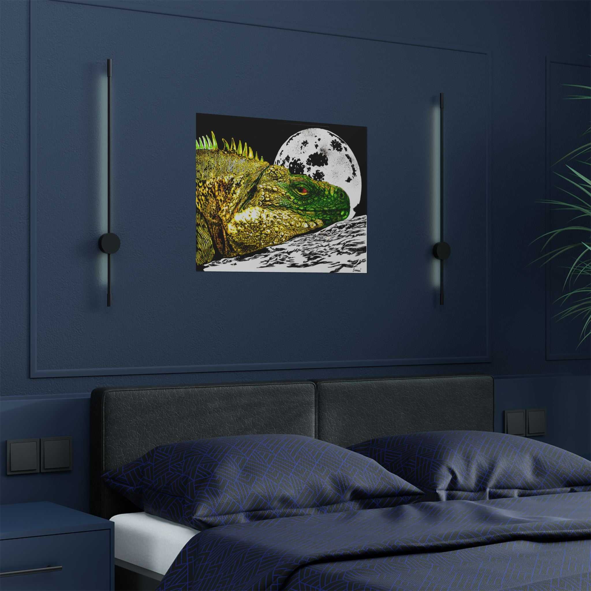 Transform your walls with our Vibrant Iguana Satin Poster - Moonlit Art Print for Nature Lovers. Bring nature's beauty indoors!