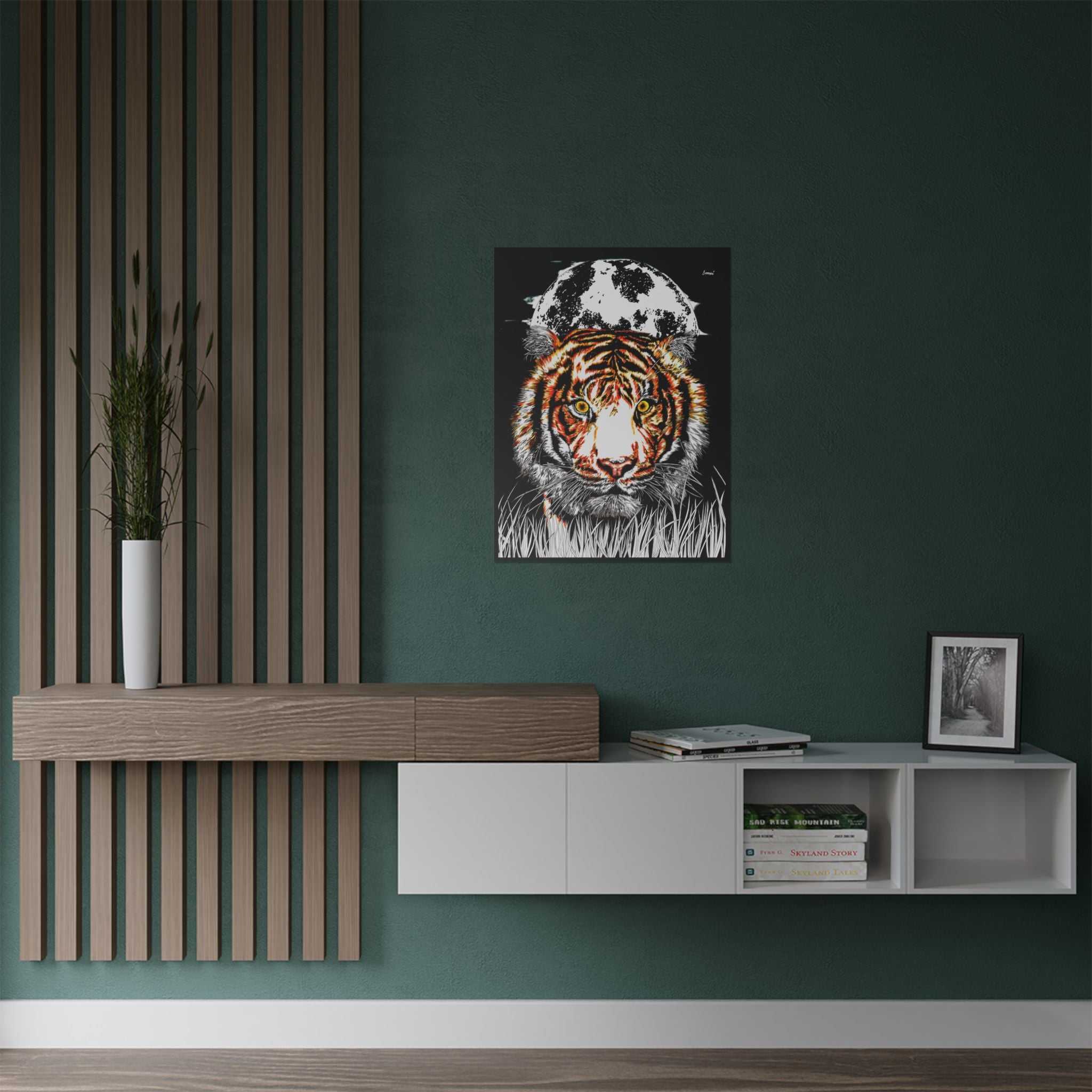 Tiger Satin Poster - 300gsm Art Print with Moon Design