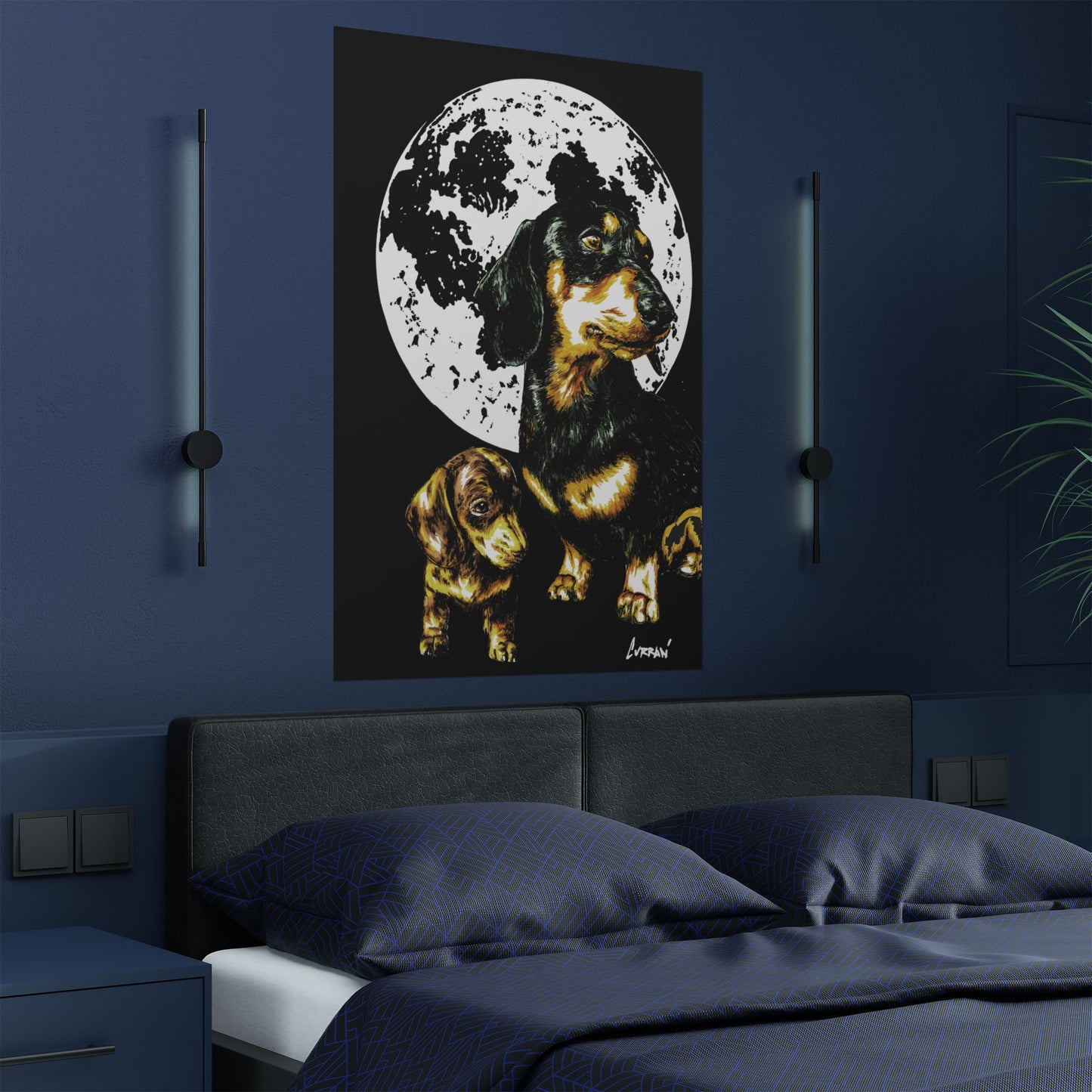 Dachshund Moonlit Satin Poster - Art Print for Dog Lovers
