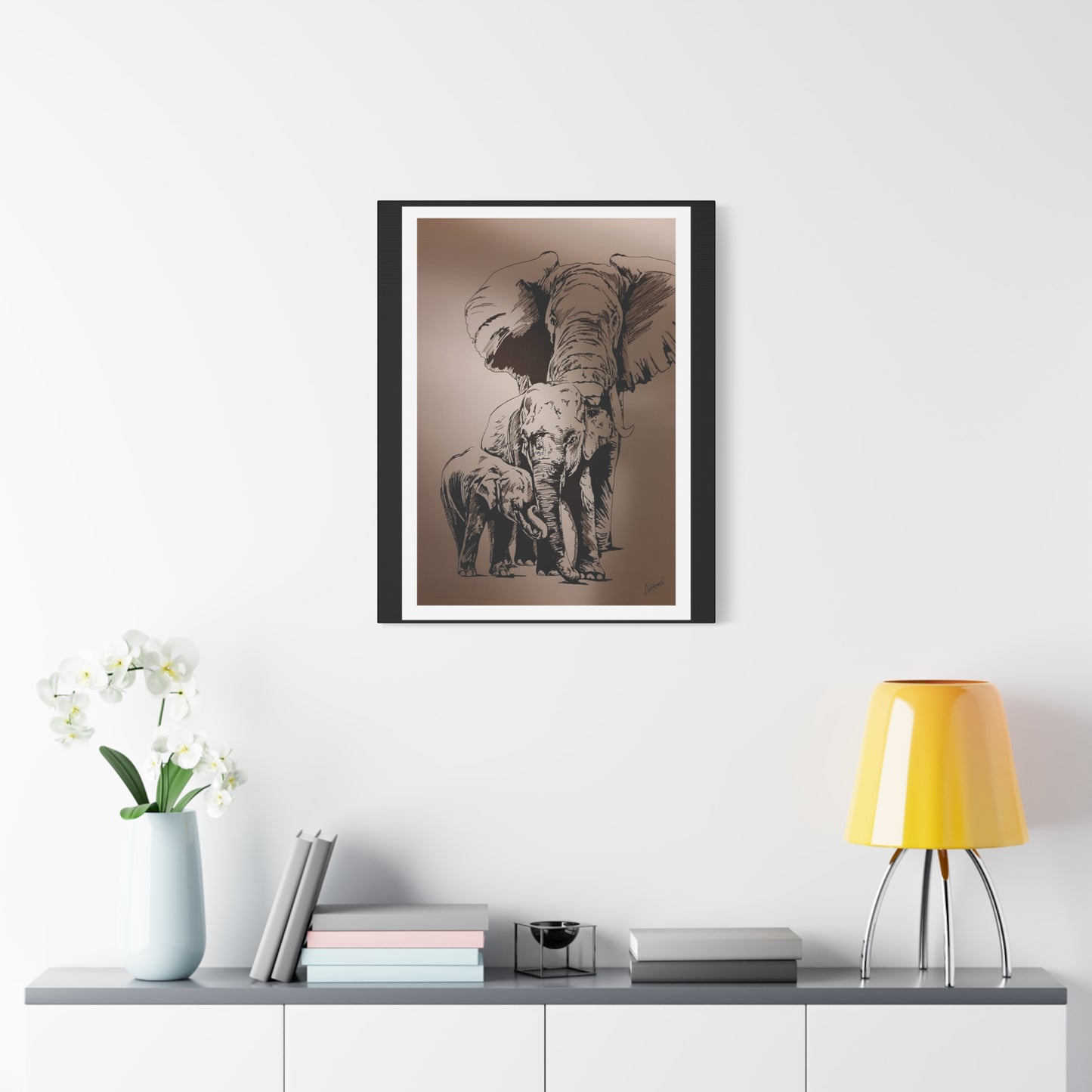 Title: Elephant Family Wall Art, Elephant Print, Wildlife Art, Hand-Drawn Elephant, Safari Wall Decor, Animal Lover Gift, Nature Art. Printed on Matte Canvas, Stretched, 1.25"