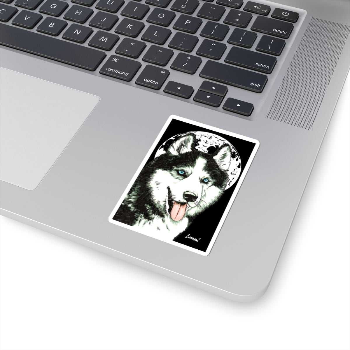 Elevate your love for Siberian Husky Moon Husky Kiss-Cut Stickers, Decals for Laptops & Water Bottles. Shop now for a touch of canine magic!