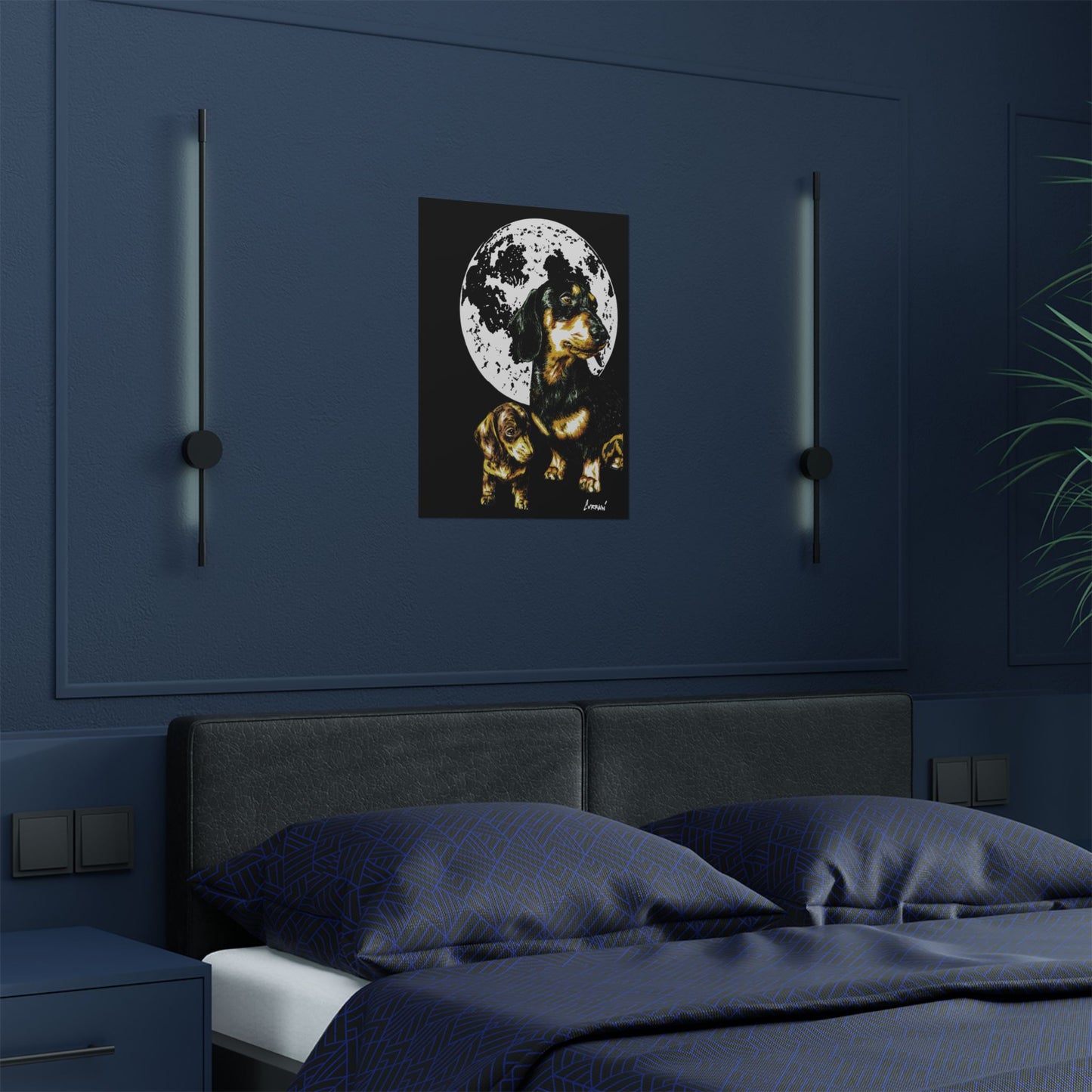 Dachshund Moonlit Satin Poster - Art Print for Dog Lovers