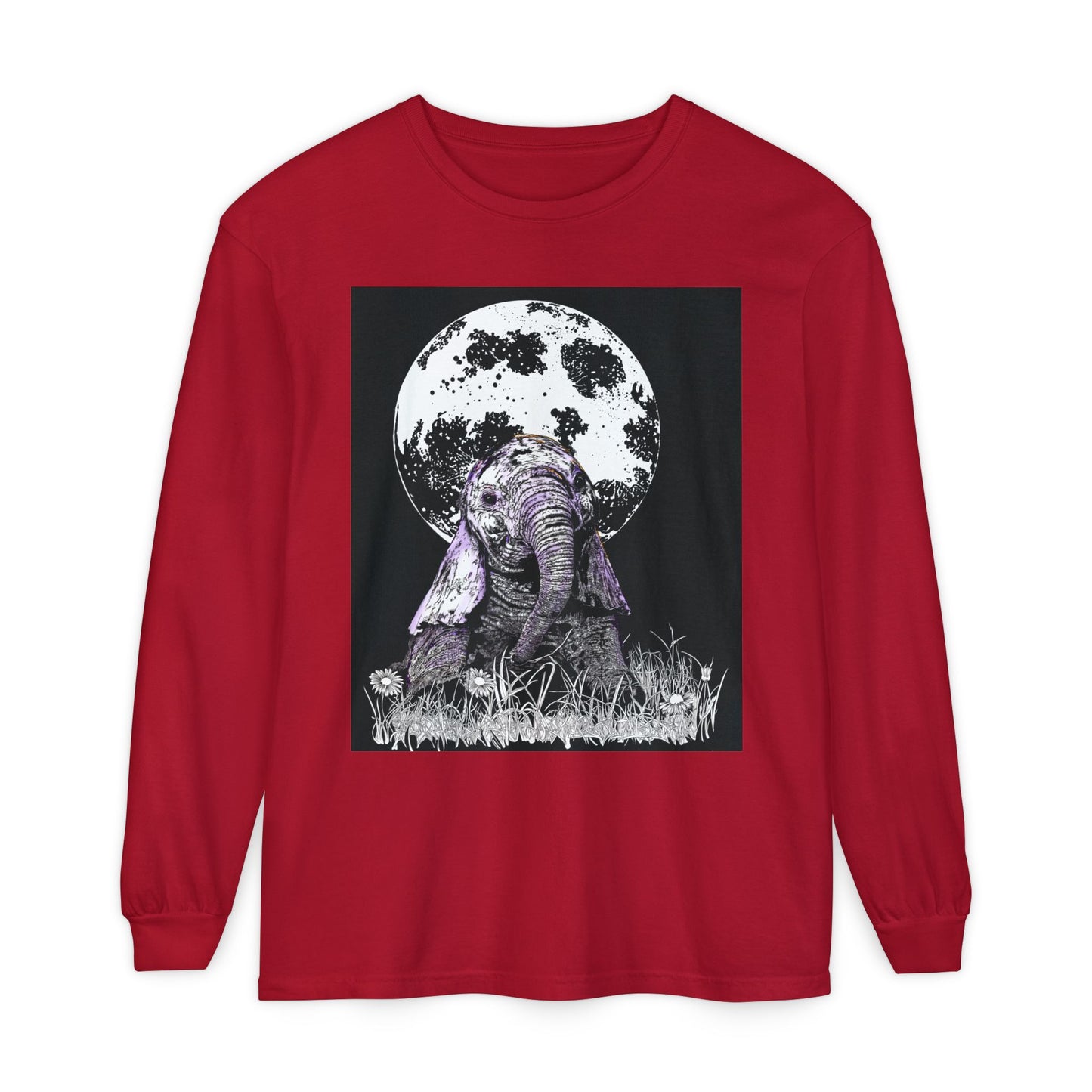 Moonlit Baby Elephant Long Sleeve T-Shirt