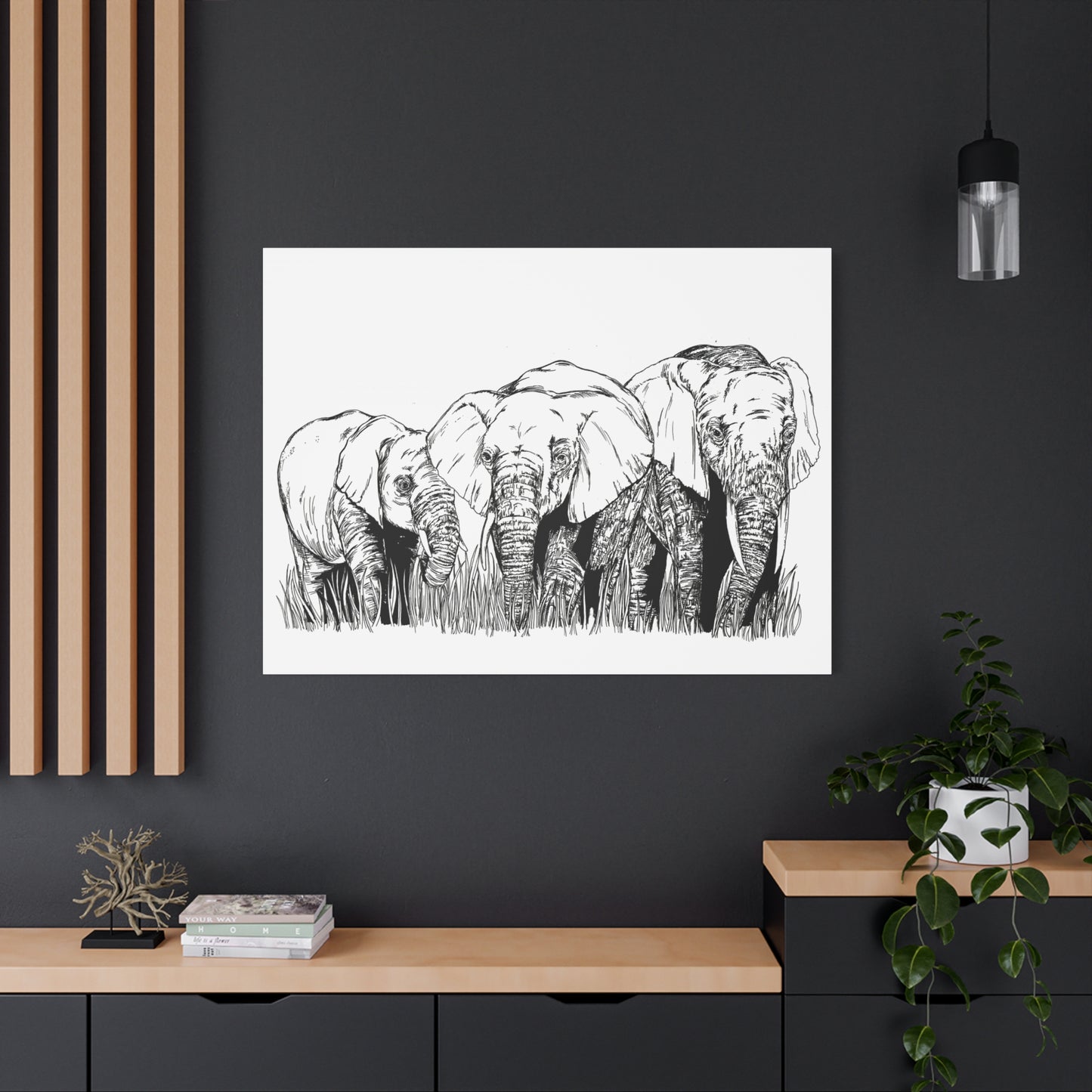 Elephant Family Art – Original Hand-Drawn Unique,
