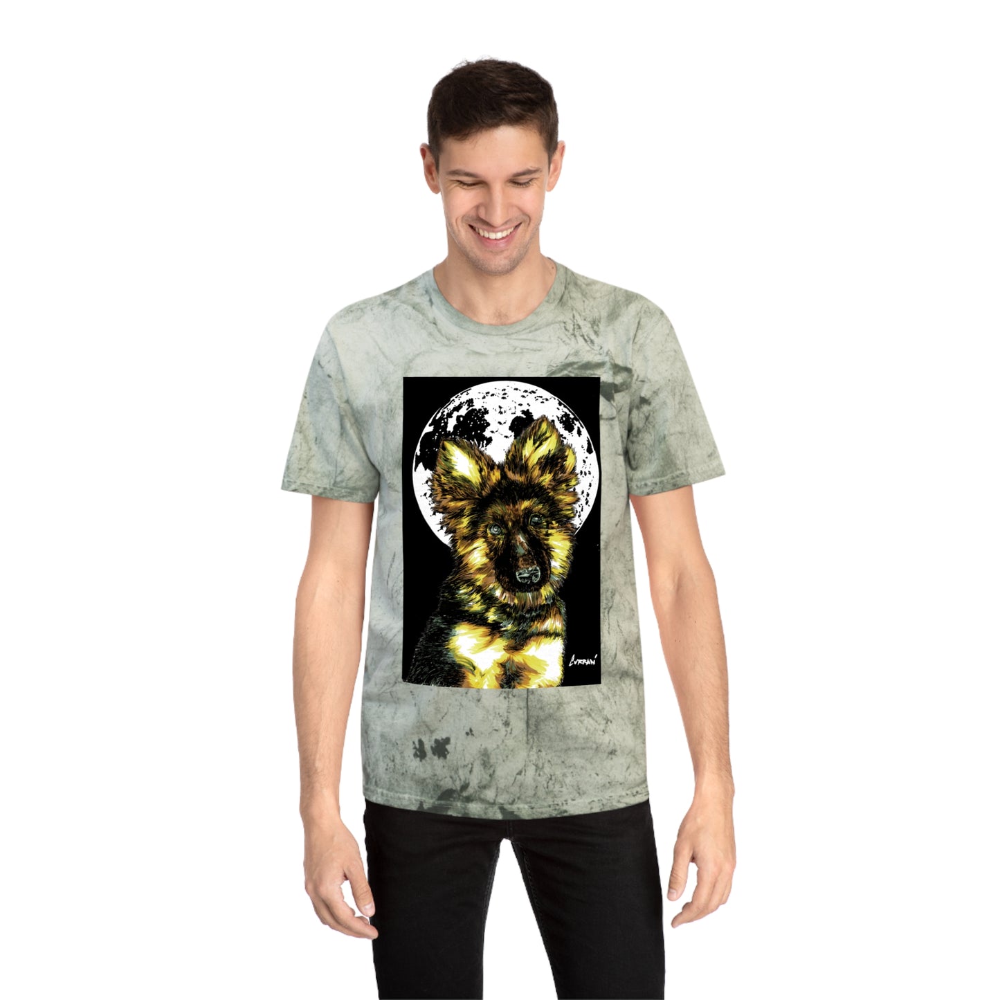 Unisex Color Blast T Shirt with Moonlit German Shepherd