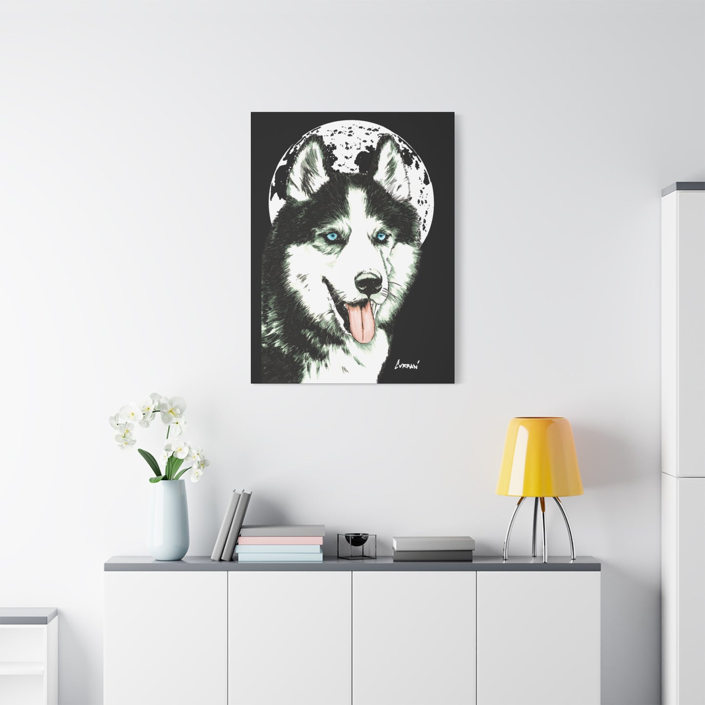 Siberian Husky Canvas Wall Art - Moonlit Dog Decor