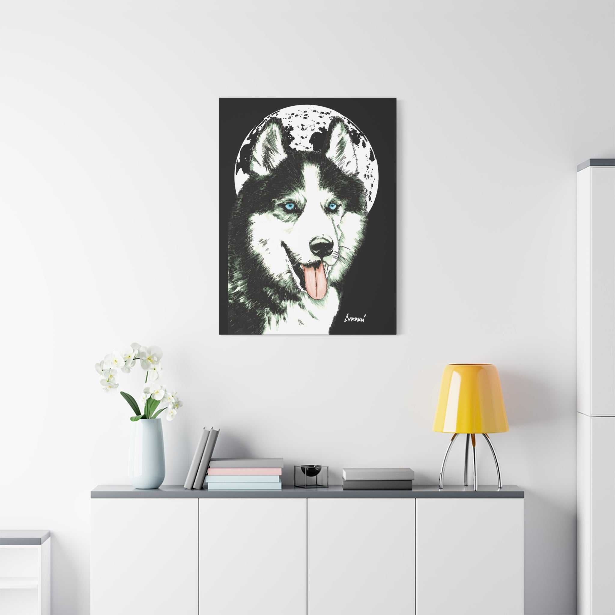 Transform your space with Siberian Husky Canvas Wall Art - Moonlit Dog Decor. Add a touch of mystery and beauty to your walls today!
