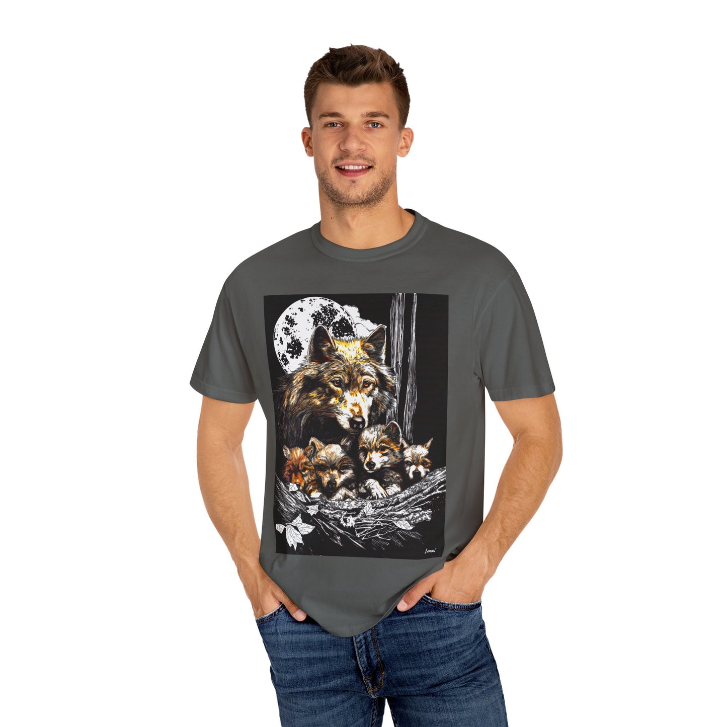 Wolf Family Garment-Dyed T-Shirt - Nature Inspired Art
