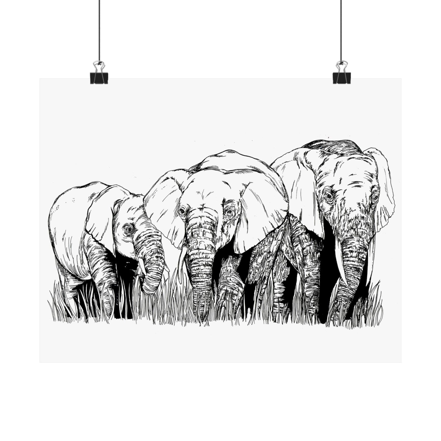 Elephant Family Satin Poster - Art Print for Nature Lovers