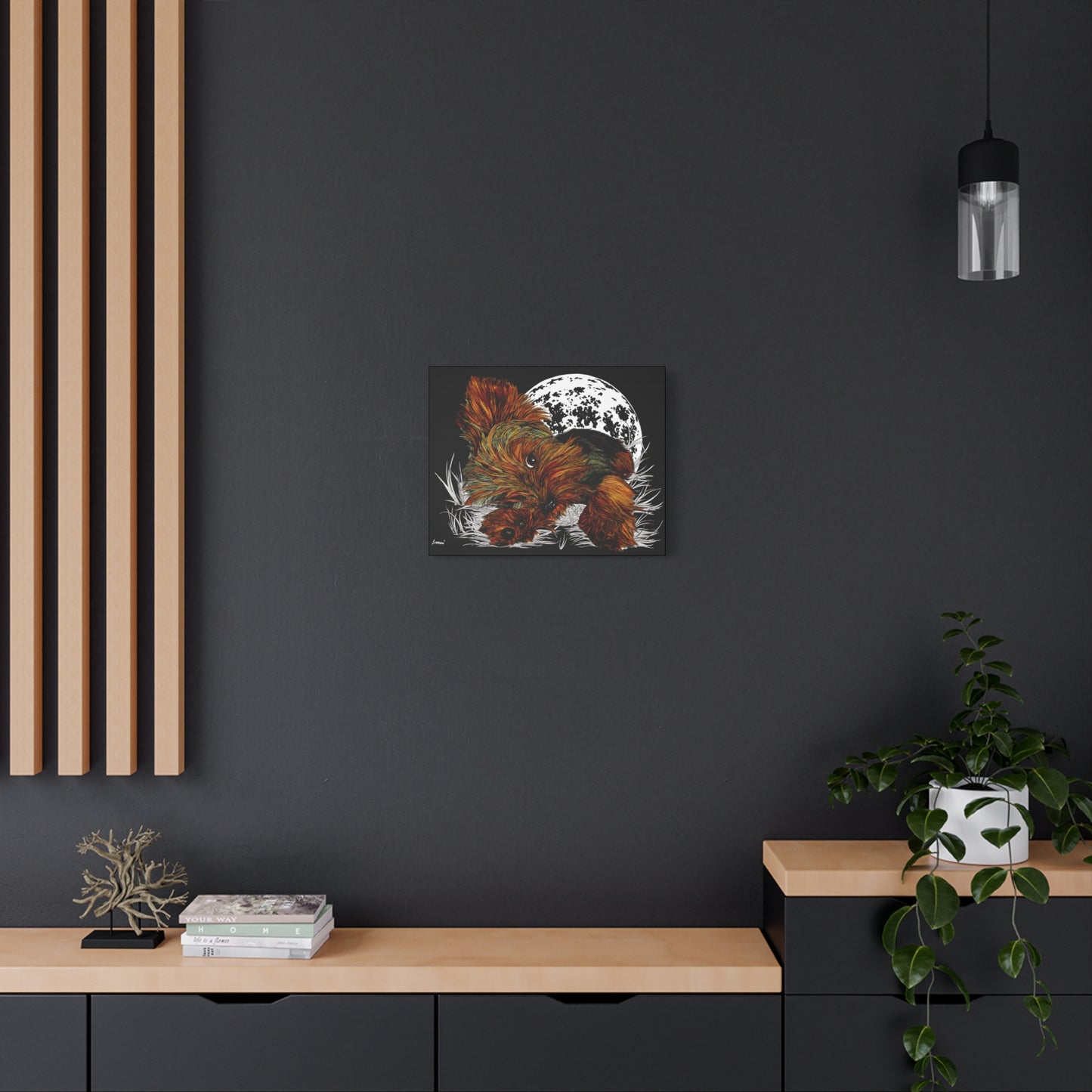 Yorkie Terrier Canvas Print - Cozy Yorkie with Moon Design