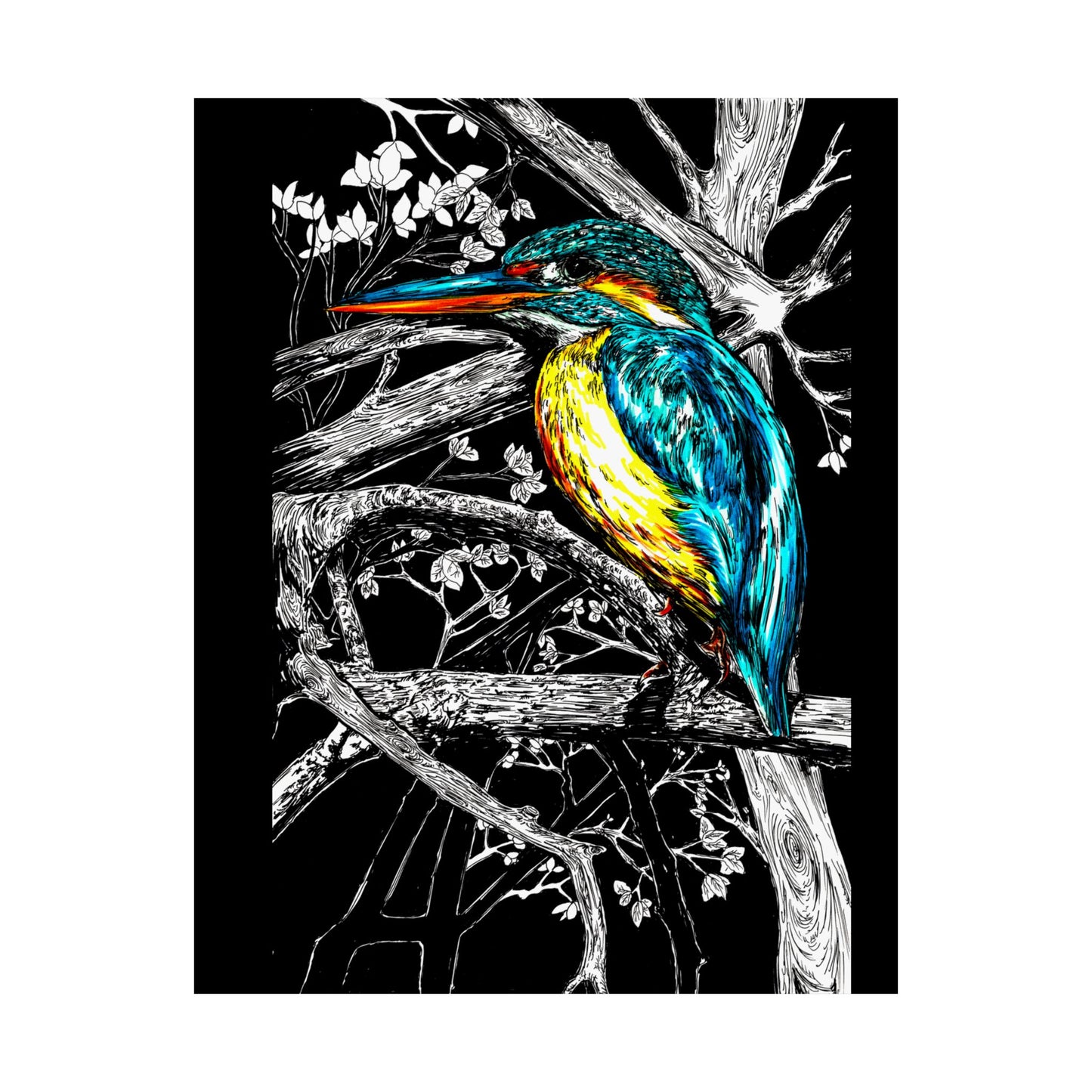 Vibrant Kingfisher Satin Poster - 300gsm Art Print for Nature Lovers