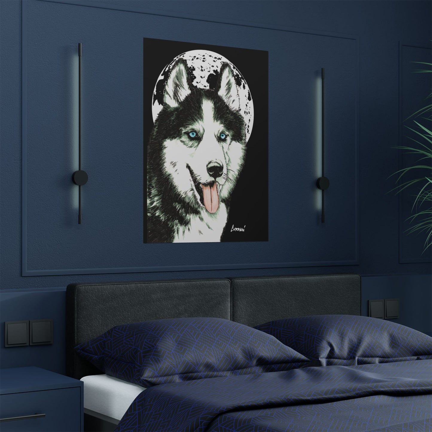 Husky Moon Satin Poster - 300gsm Art Print for Dog Lovers