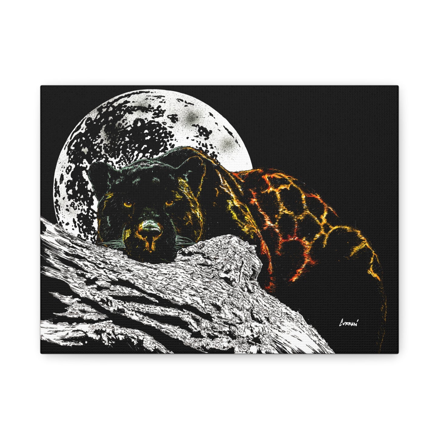 Panther in the Moonlight Print of my Original hand drawn art printed on stretched canvas of a Panther in the Moonlight