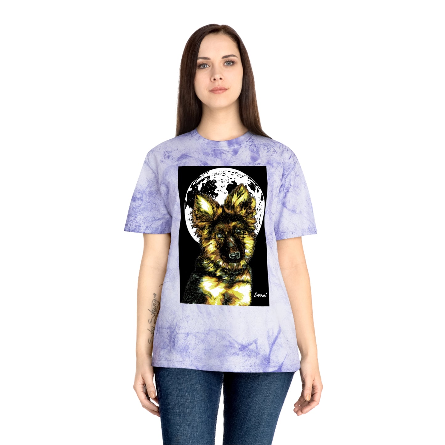 Unisex Color Blast T Shirt with Moonlit German Shepherd