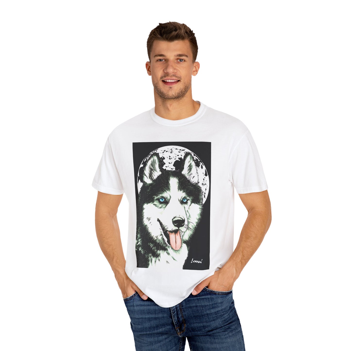 Siberian Husky Unisex Garment-Dyed T-Shirt – Original Hand-Drawn Art