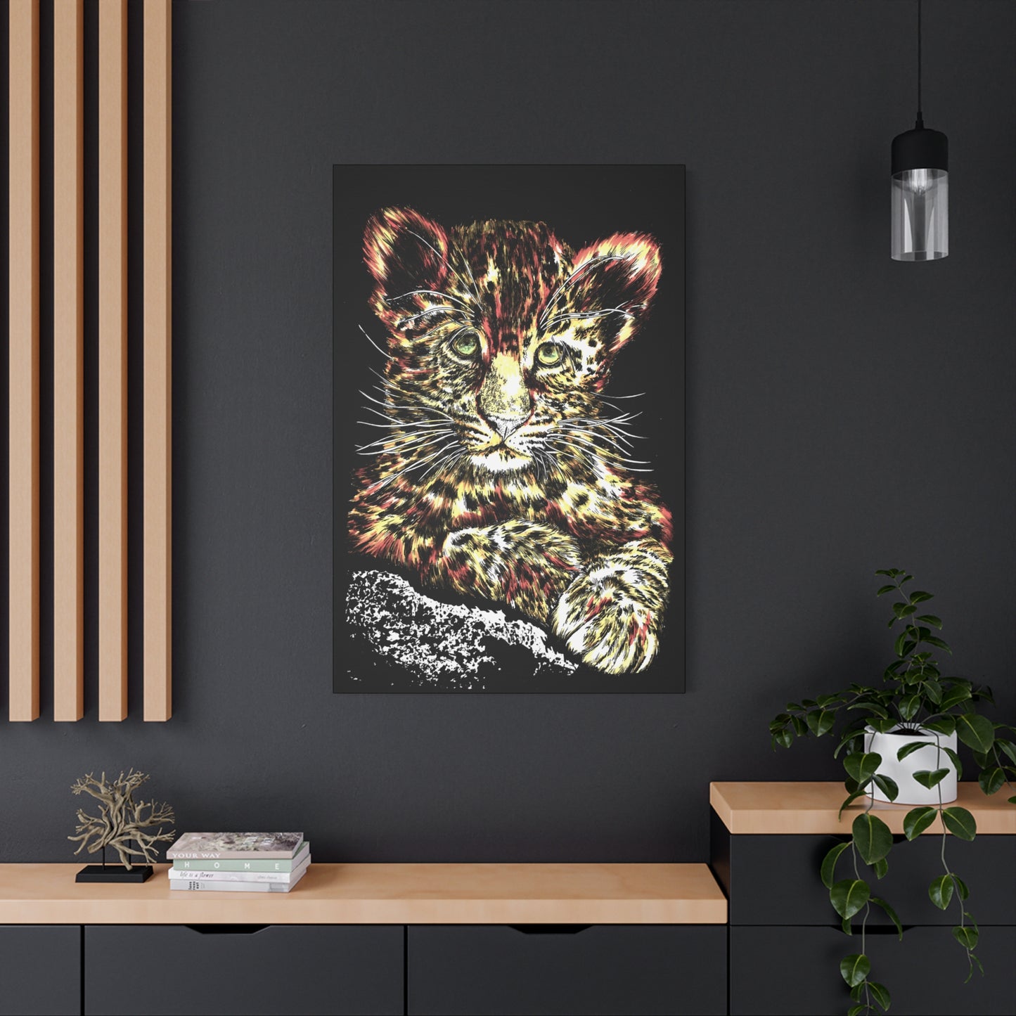 Leopard Cub Wall Art Print of the Original, hand drawn wall art of a Leopard Cub