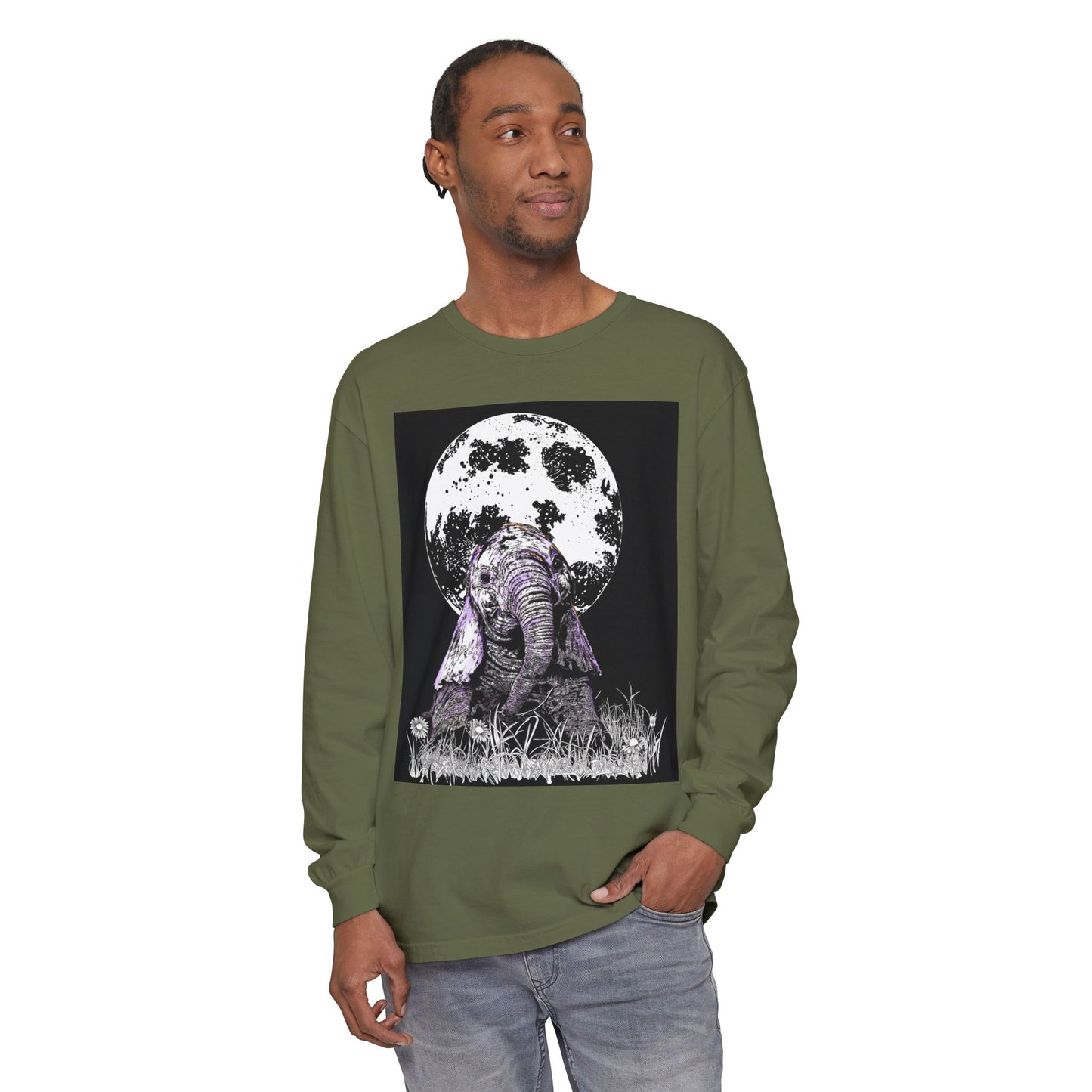 Moonlit Baby Elephant Long Sleeve T-Shirt