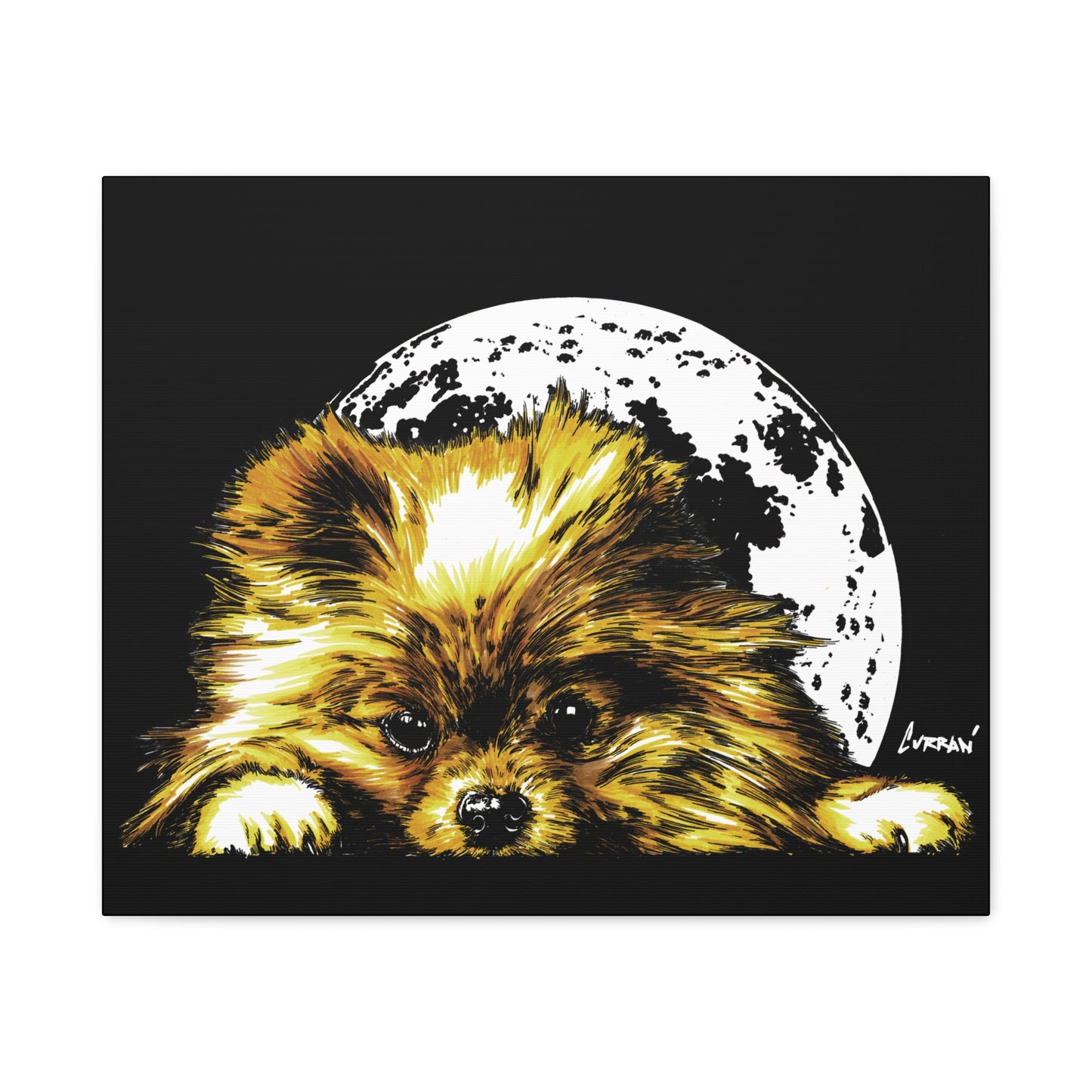 Pomeranian Moon Canvas Art Print- Dog Lover's Decor, 1.25" Stretched Print