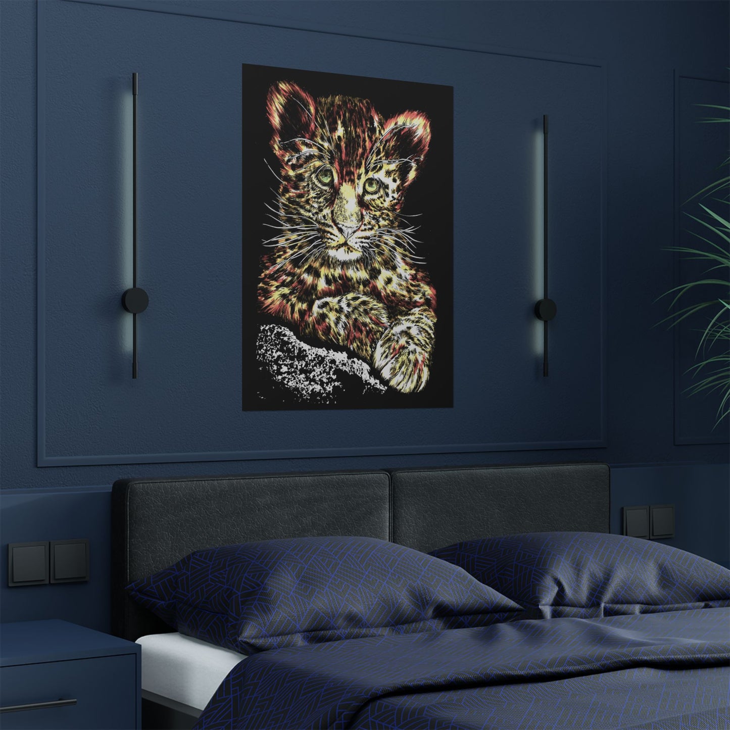 Leopard Cub Satin Poster - Vibrant Art Print for Animal Lovers