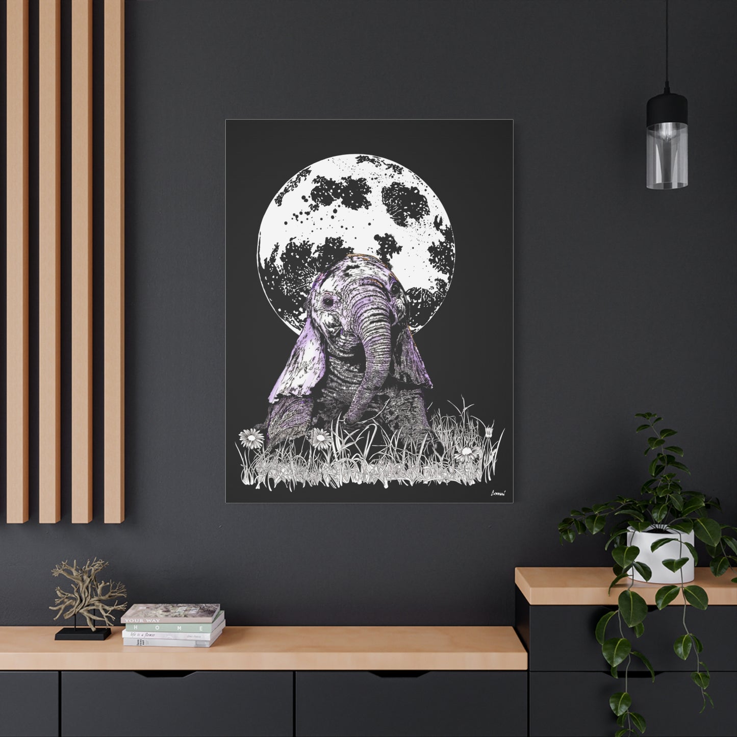 Baby Elephant Canvas Art, Print of Original hand drawn art