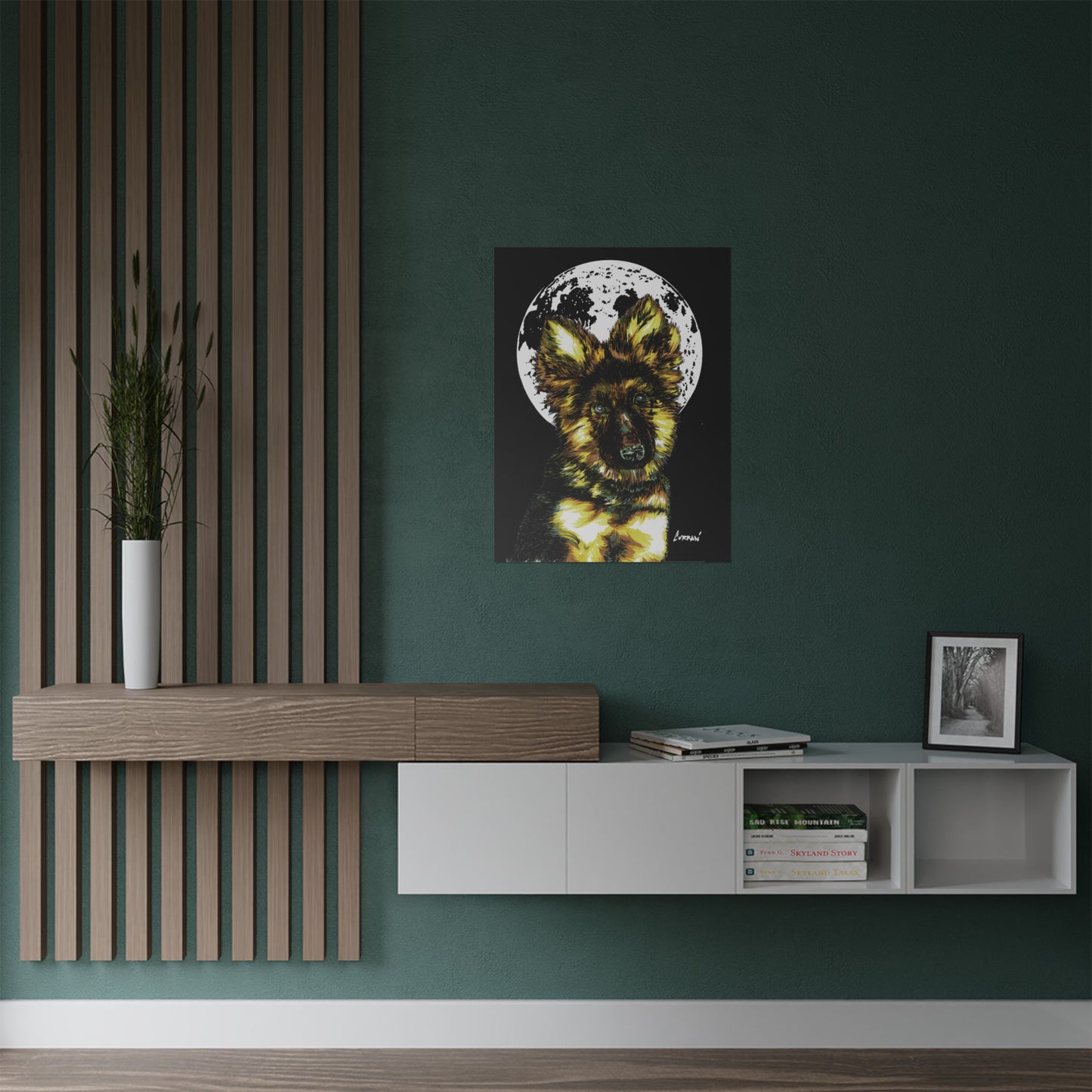 Moonlit German Shepherd Satin Poster | 300gsm Art Print for Dog Lovers