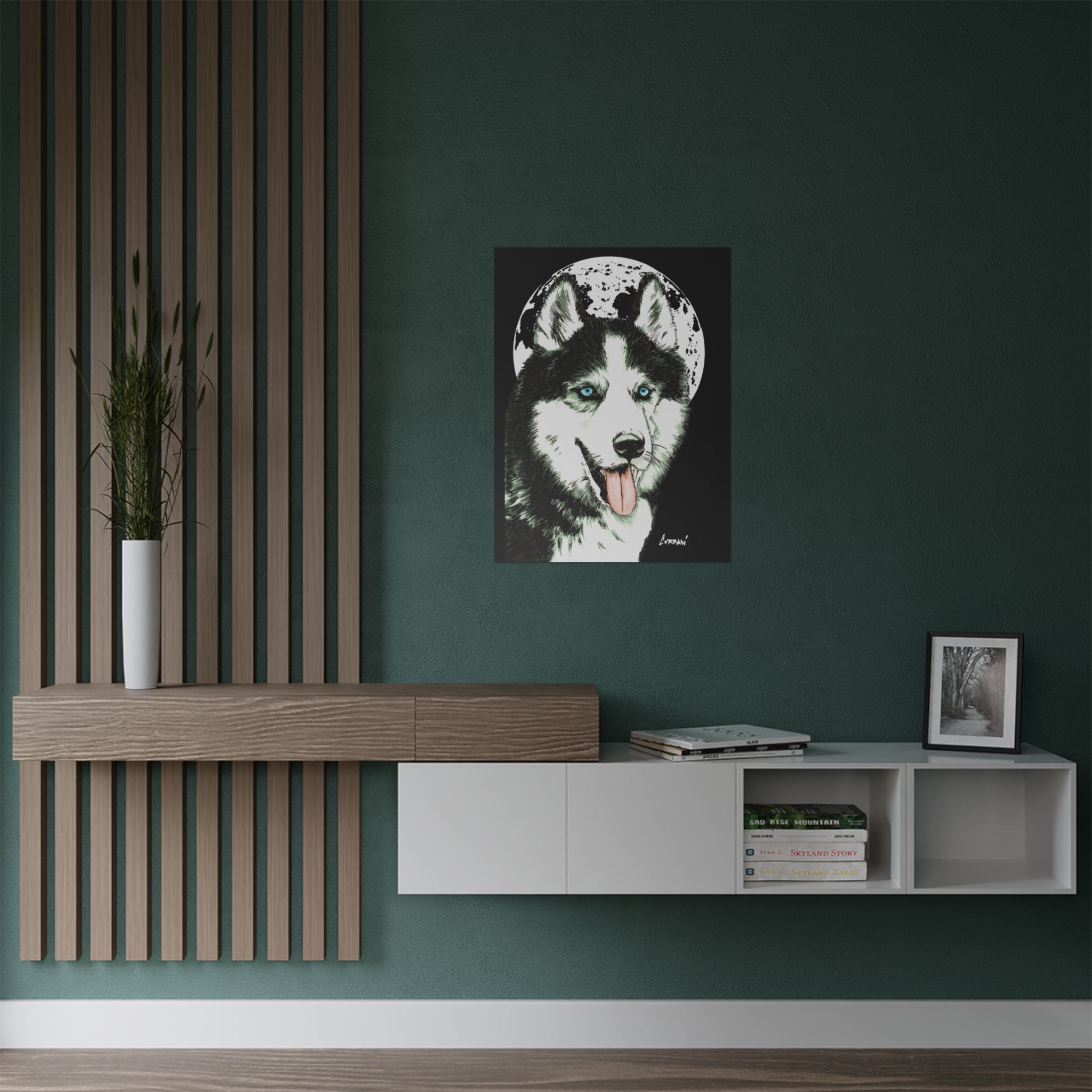 Husky Moon Satin Poster - 300gsm Art Print for Dog Lovers