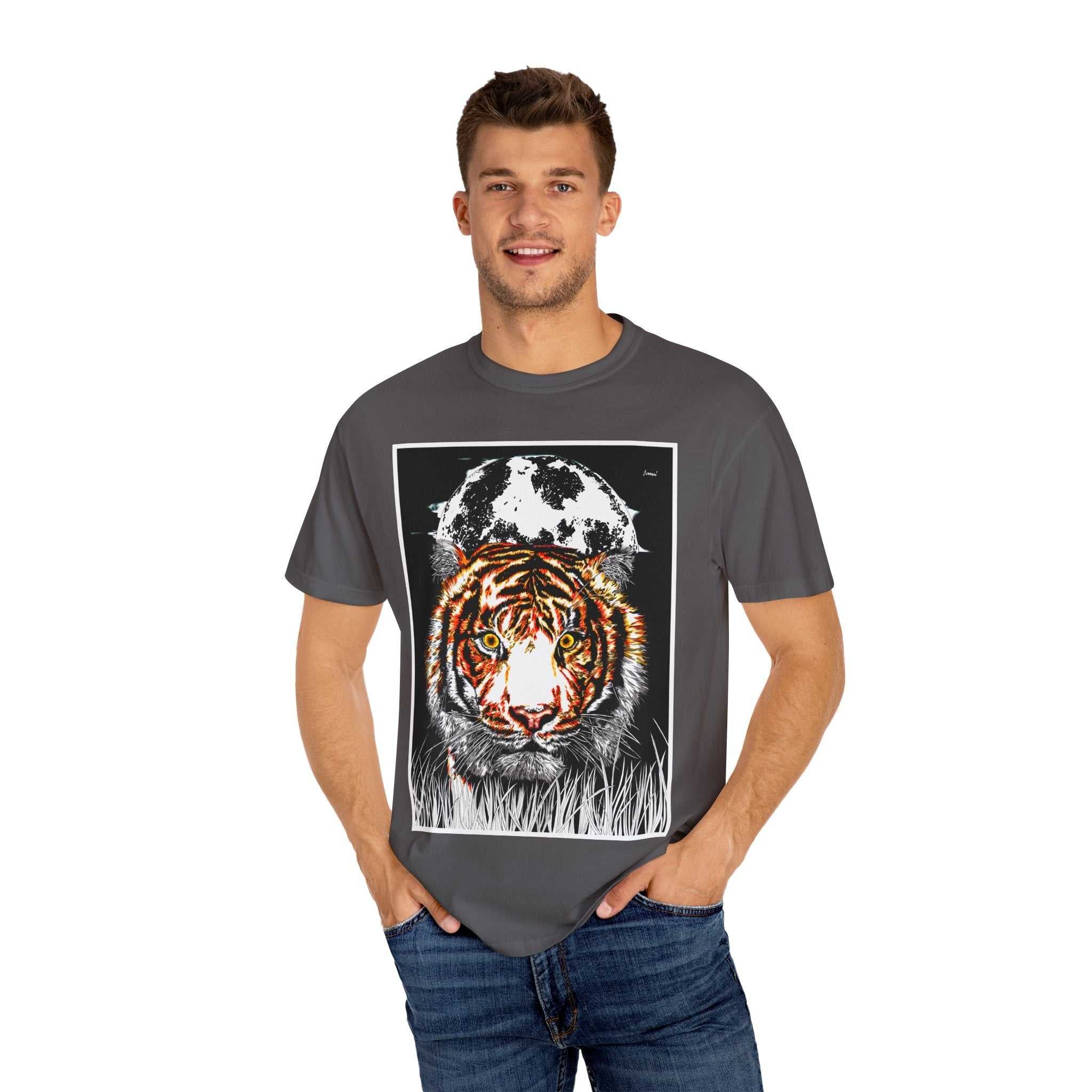 Get wild with our Tiger Garment-Dyed Graphic T-Shirt - Unisex Wild Animal Tee. Stand out in style with this unique and eye-catching tee.