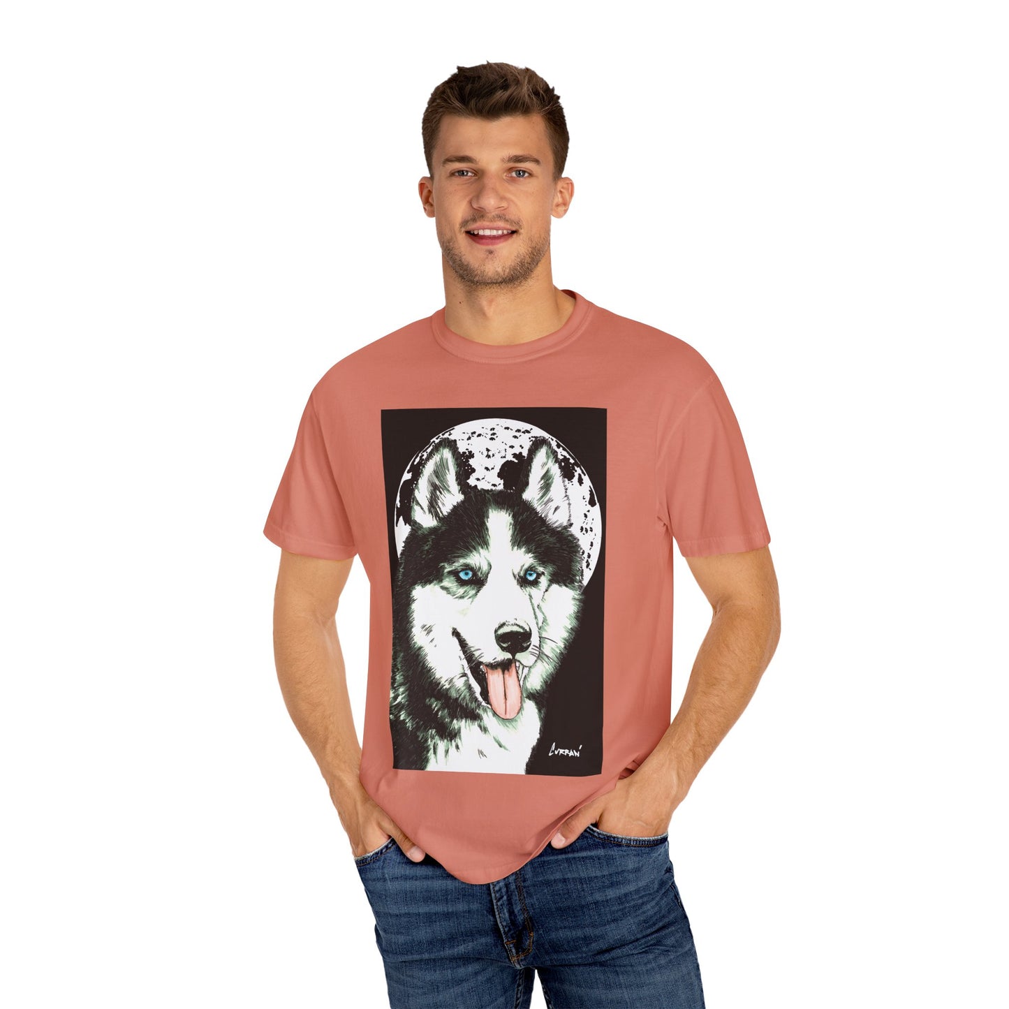 Siberian Husky Unisex Garment-Dyed T-Shirt – Original Hand-Drawn Art