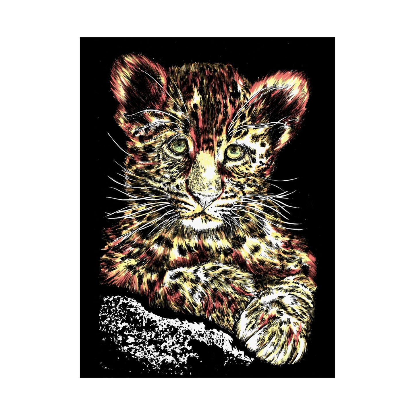 Leopard Cub Satin Poster - Vibrant Art Print for Animal Lovers