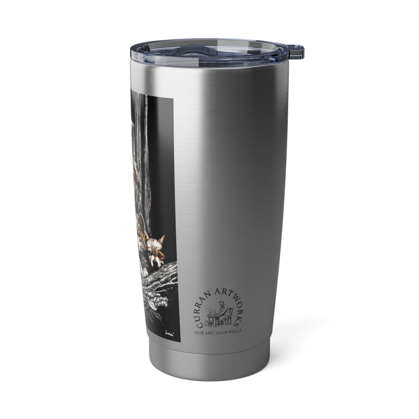 Wolf and Cubs Travel Mug, Vagabond Tumbler, Original Art Cup, Wildlife Gift, Hand Drawn Coffee Container, Animal Lover Mug